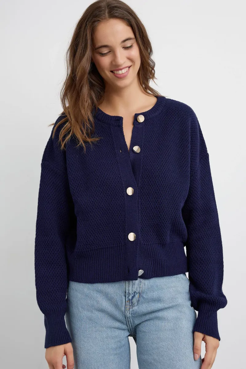 Textured Buttoned Cardigan 2