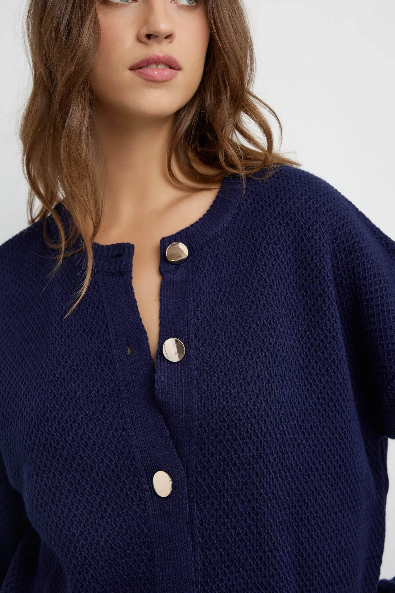 Textured Buttoned Cardigan