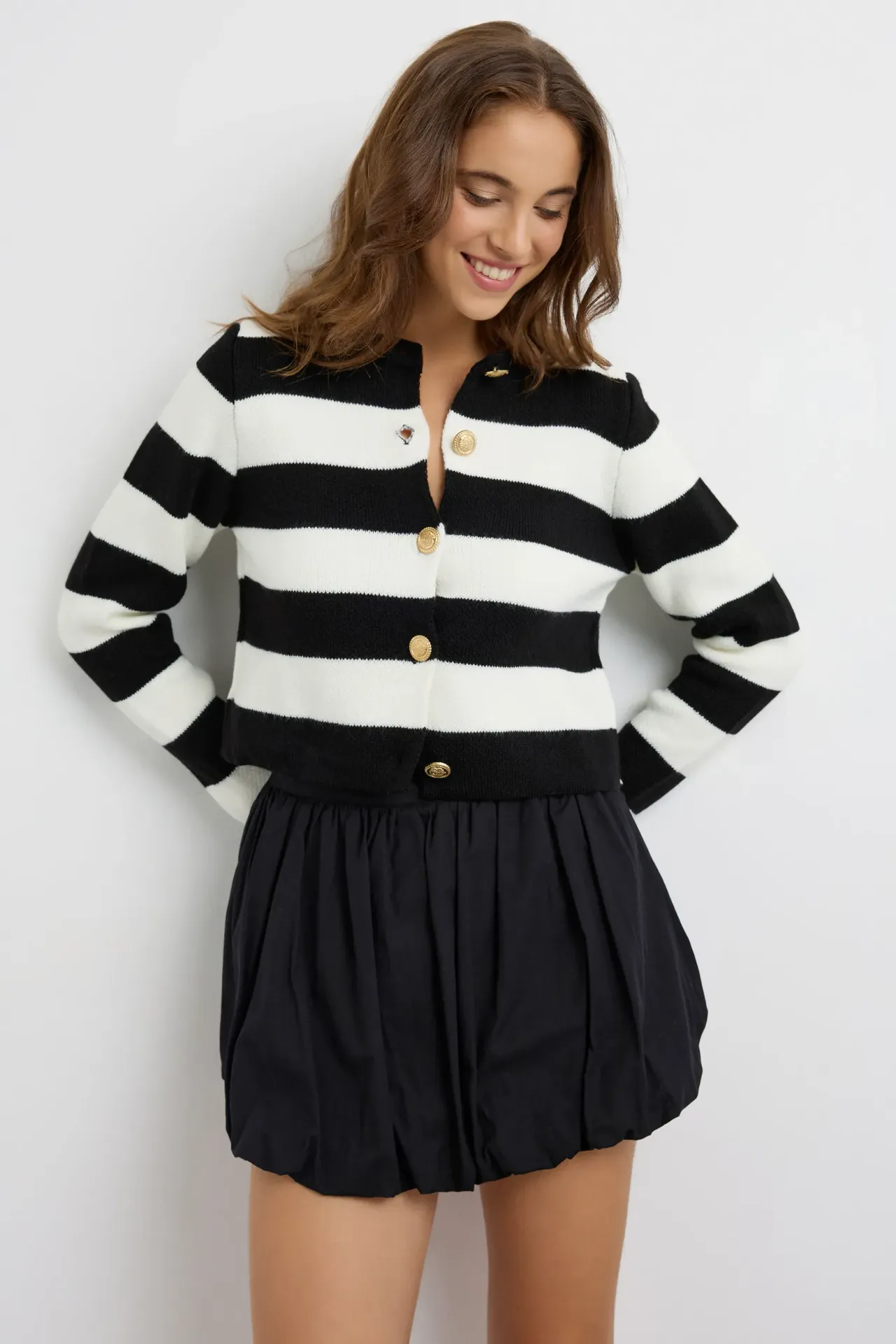 Buttoned Striped Knitwear Cardigan