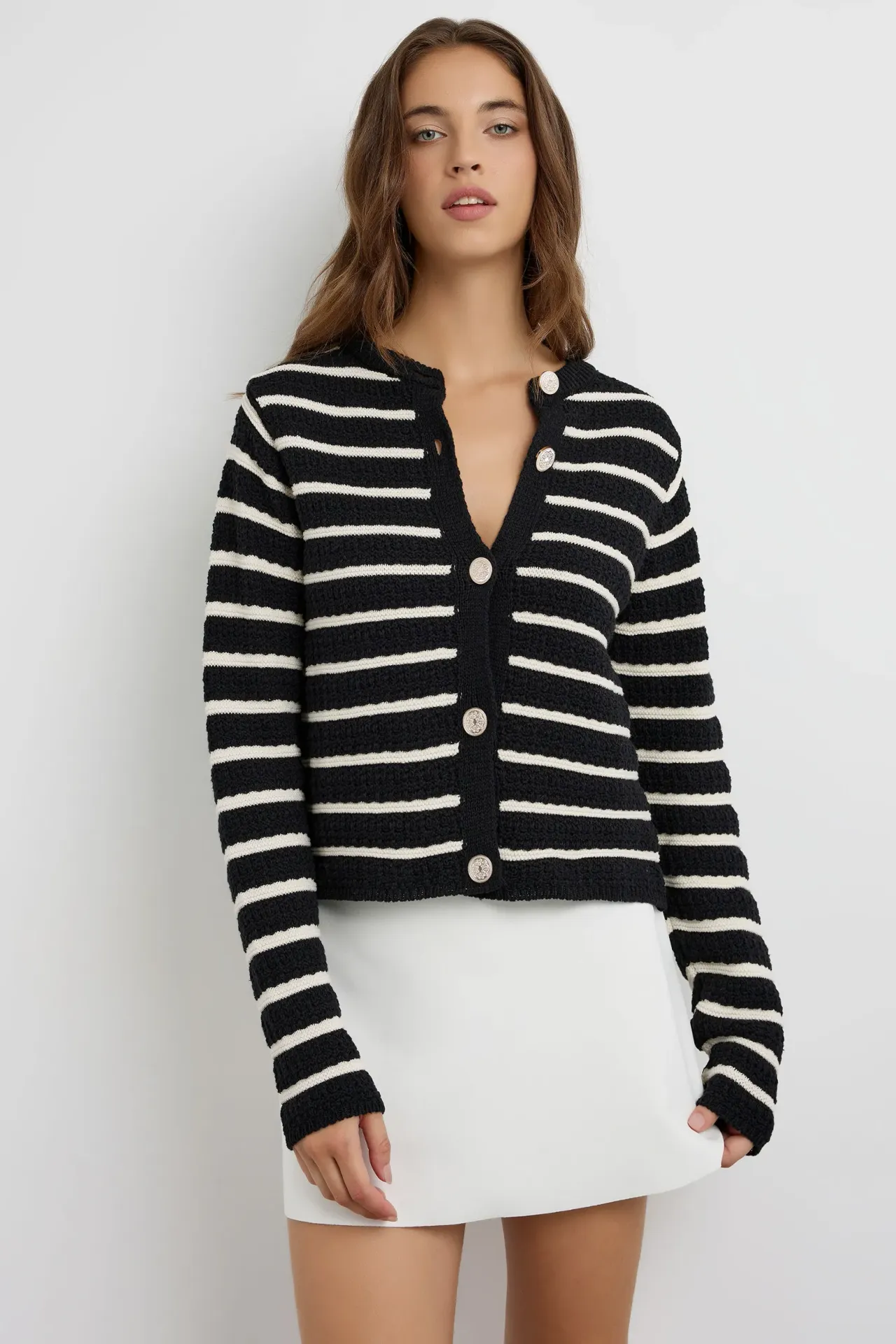 Buttoned Striped Cardigan