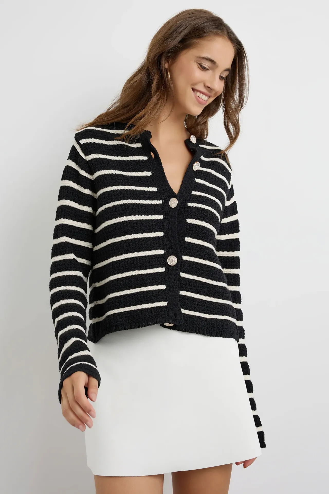 Buttoned Striped Cardigan