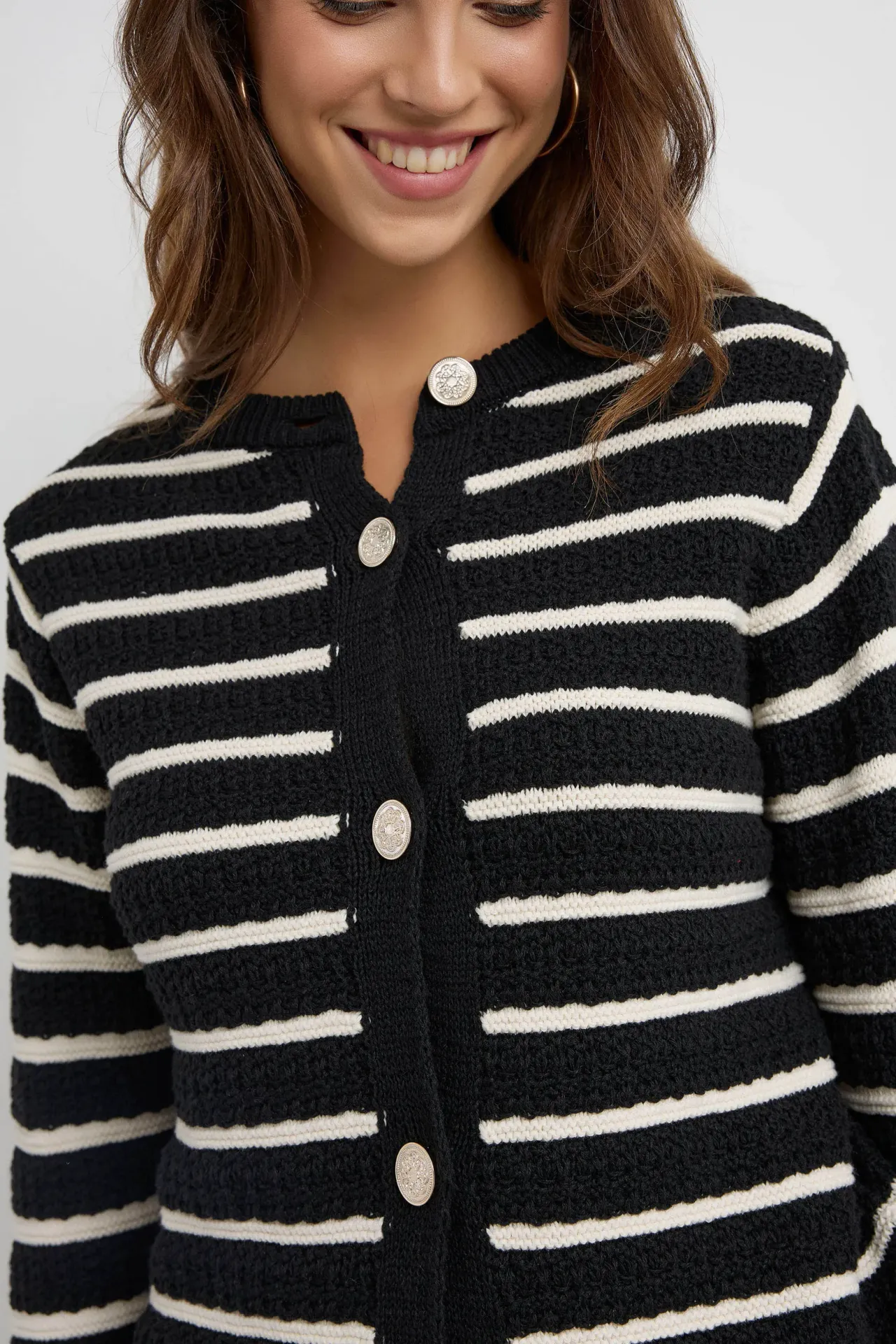 Buttoned Striped Cardigan