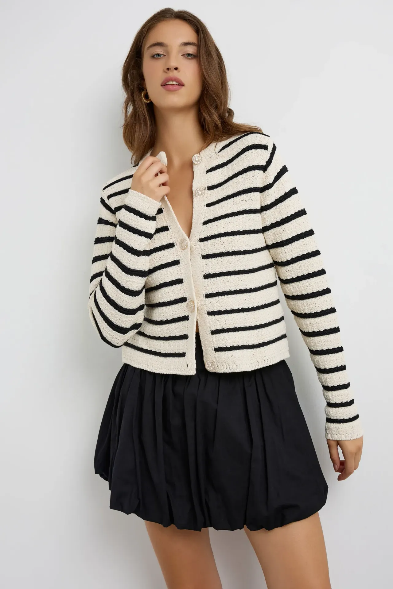 Buttoned Striped Cardigan