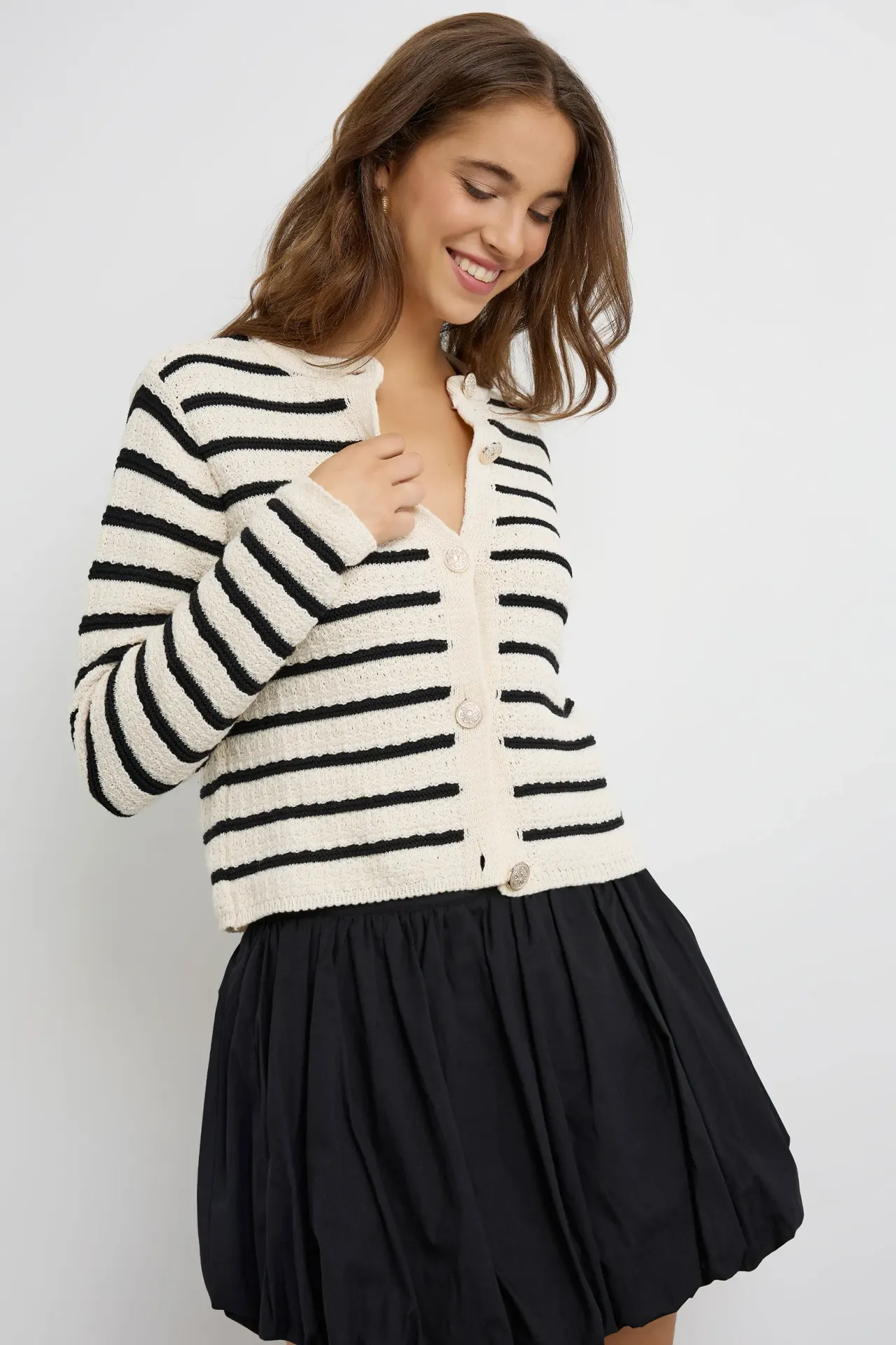 Buttoned Striped Cardigan