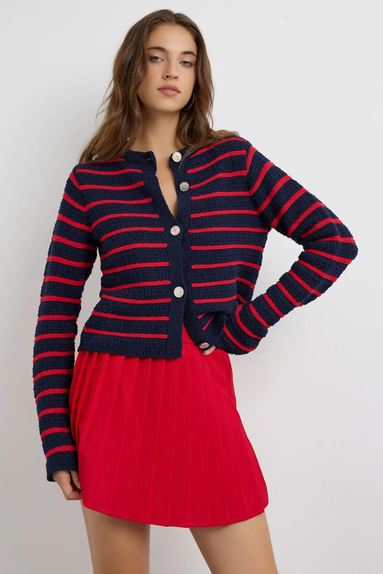 Buttoned Striped Cardigan