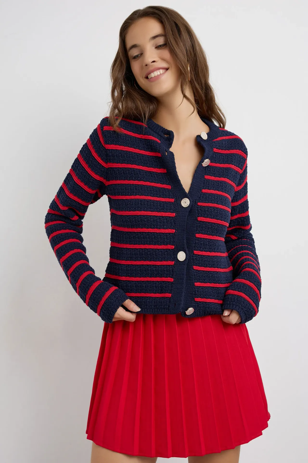 Buttoned Striped Cardigan