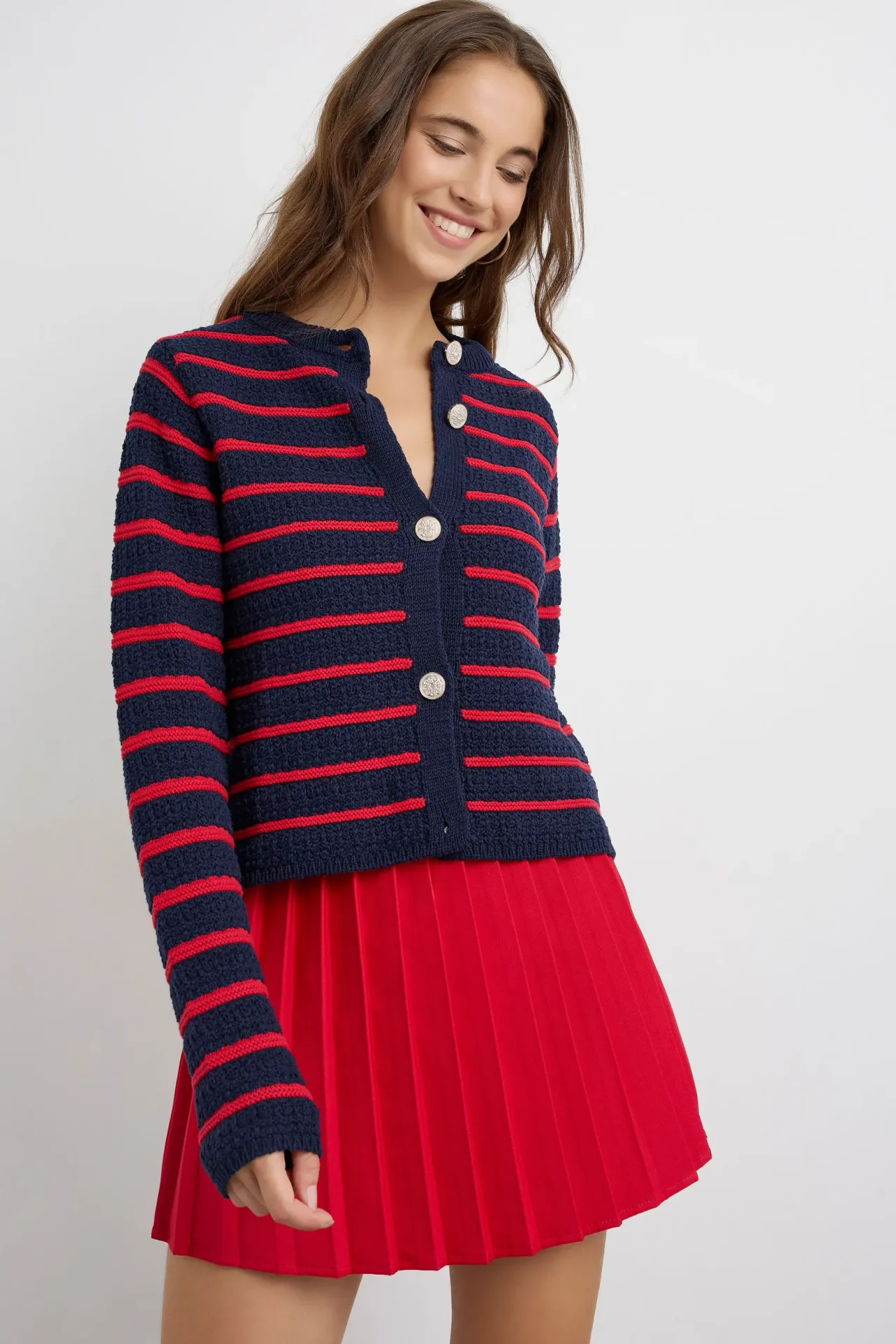 Buttoned Striped Cardigan