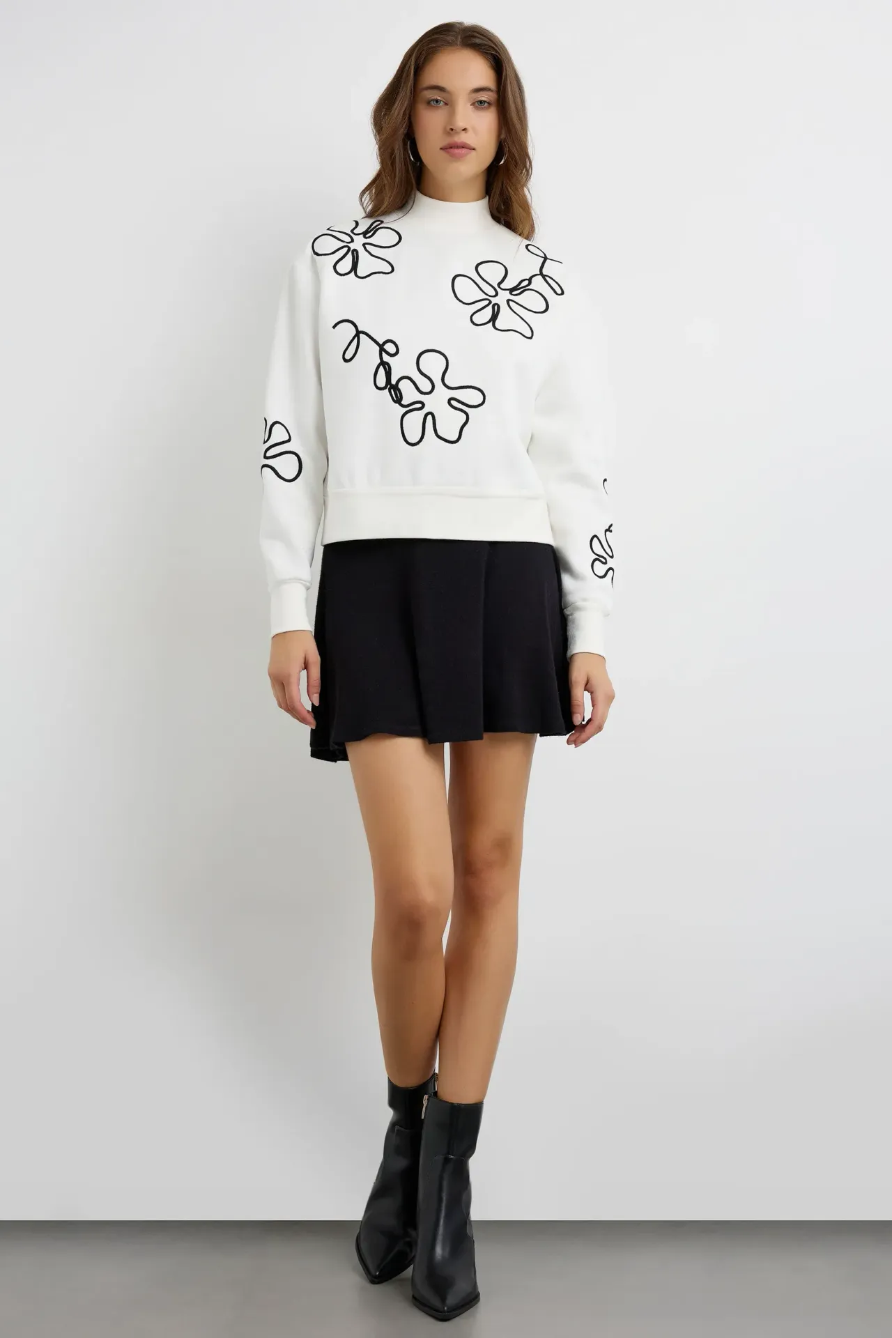 Embroidered High-Neck Sweatshirt