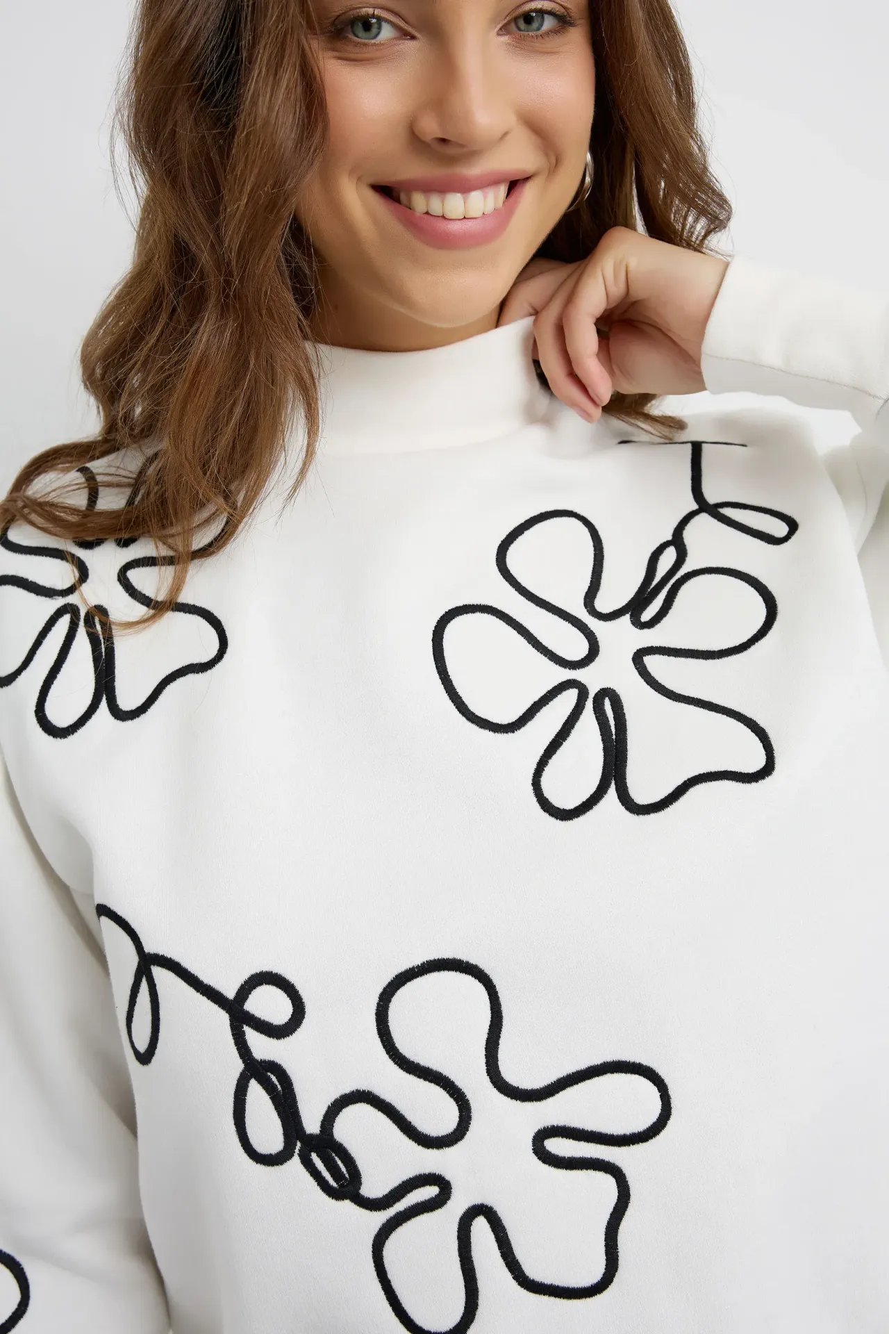 Embroidered High-Neck Sweatshirt