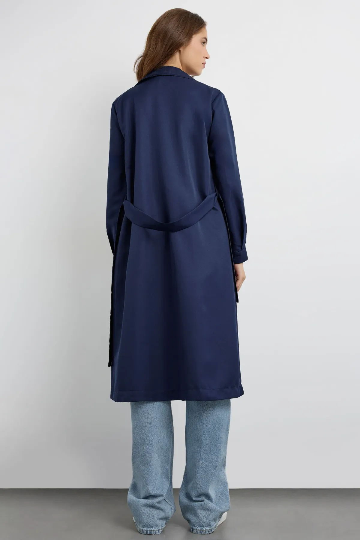 Double-Breasted Belted Long Trench Coat 5