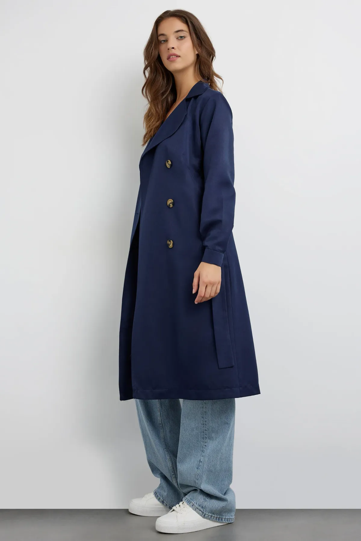 Double-Breasted Belted Long Trench Coat 3