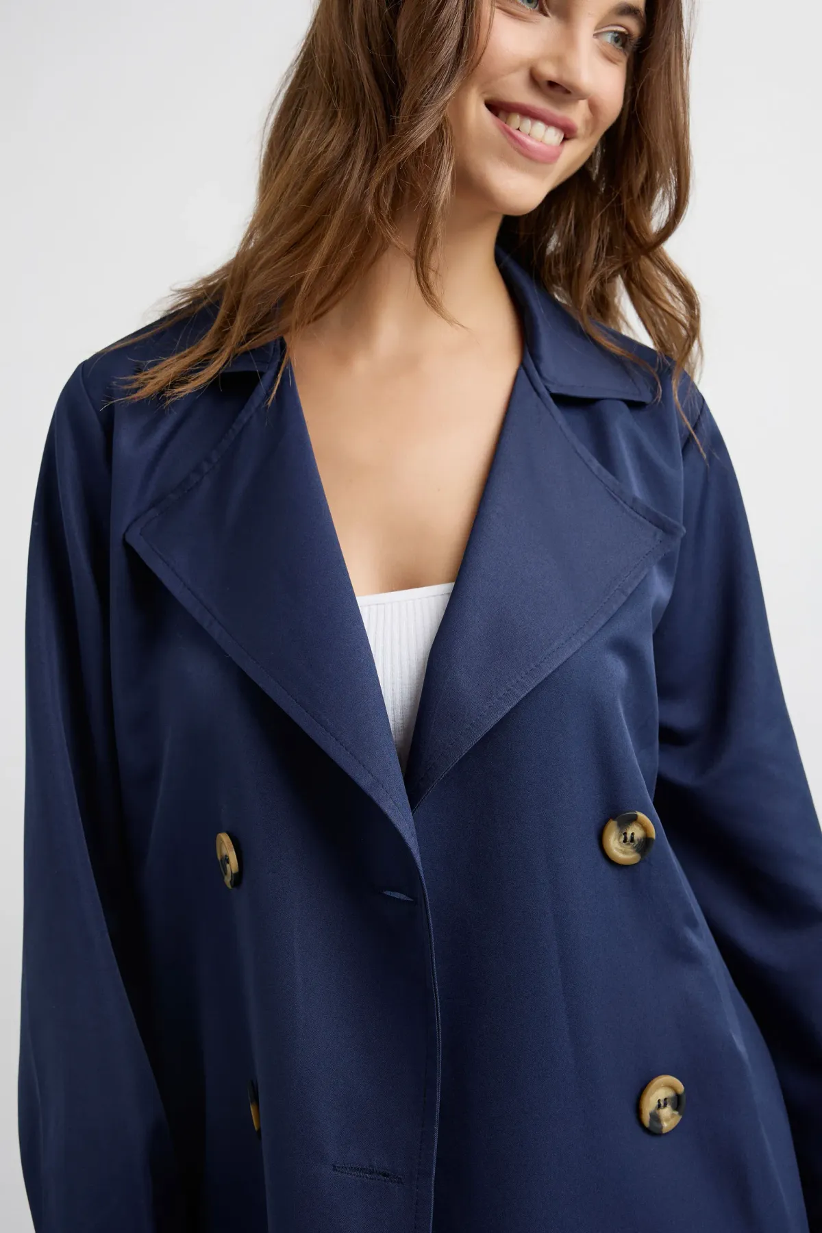 Double-Breasted Belted Long Trench Coat 6