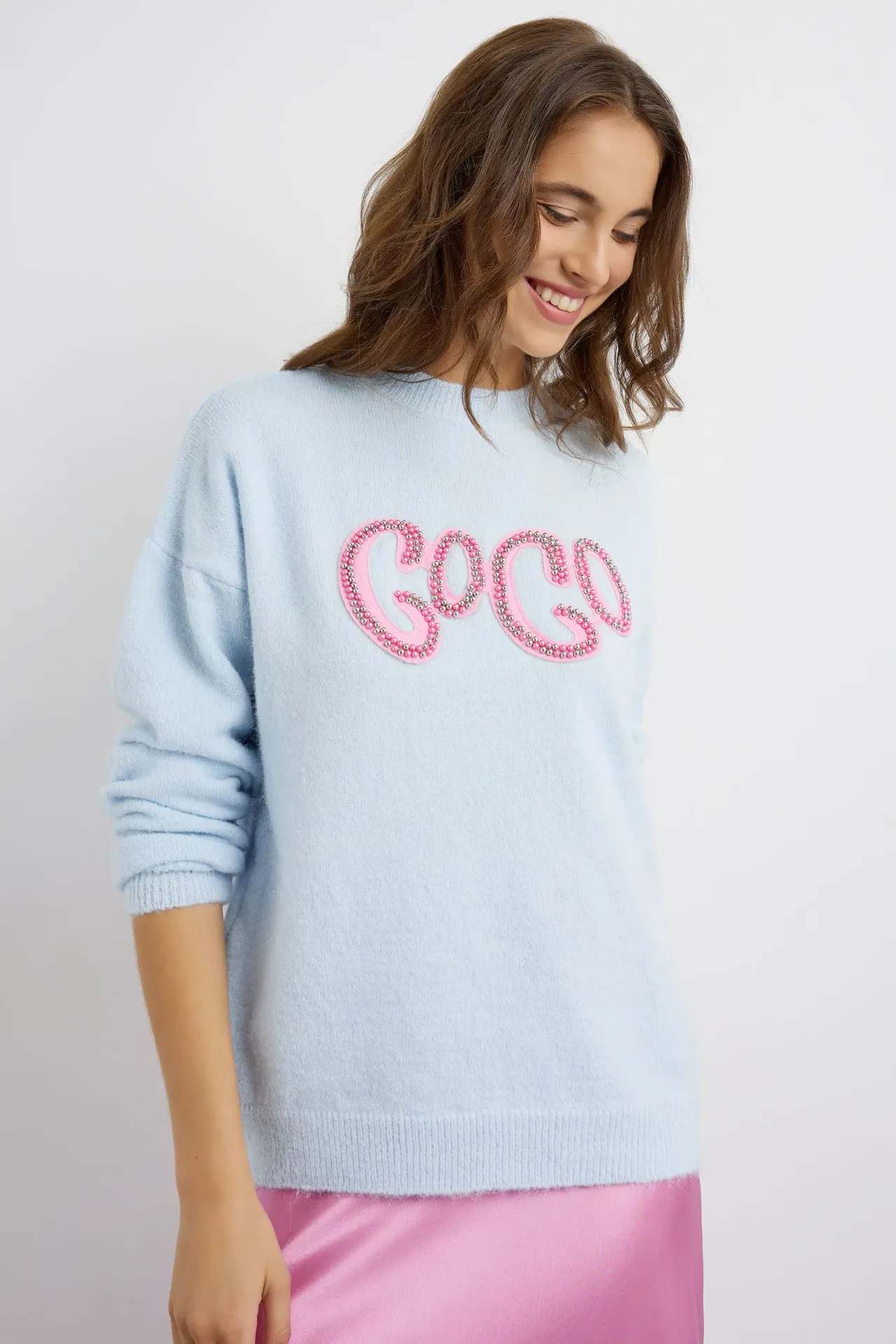 Stone-Embellished Knitted Sweater