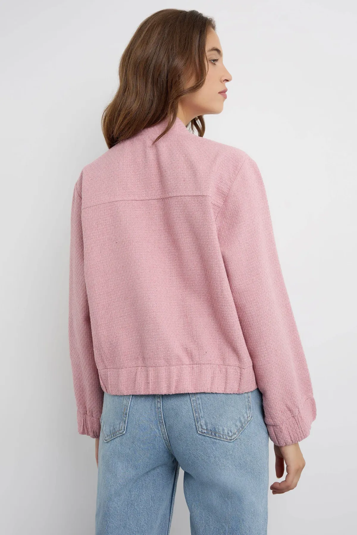 Tweed Round Neck Jacket with a Pocket Detail 5