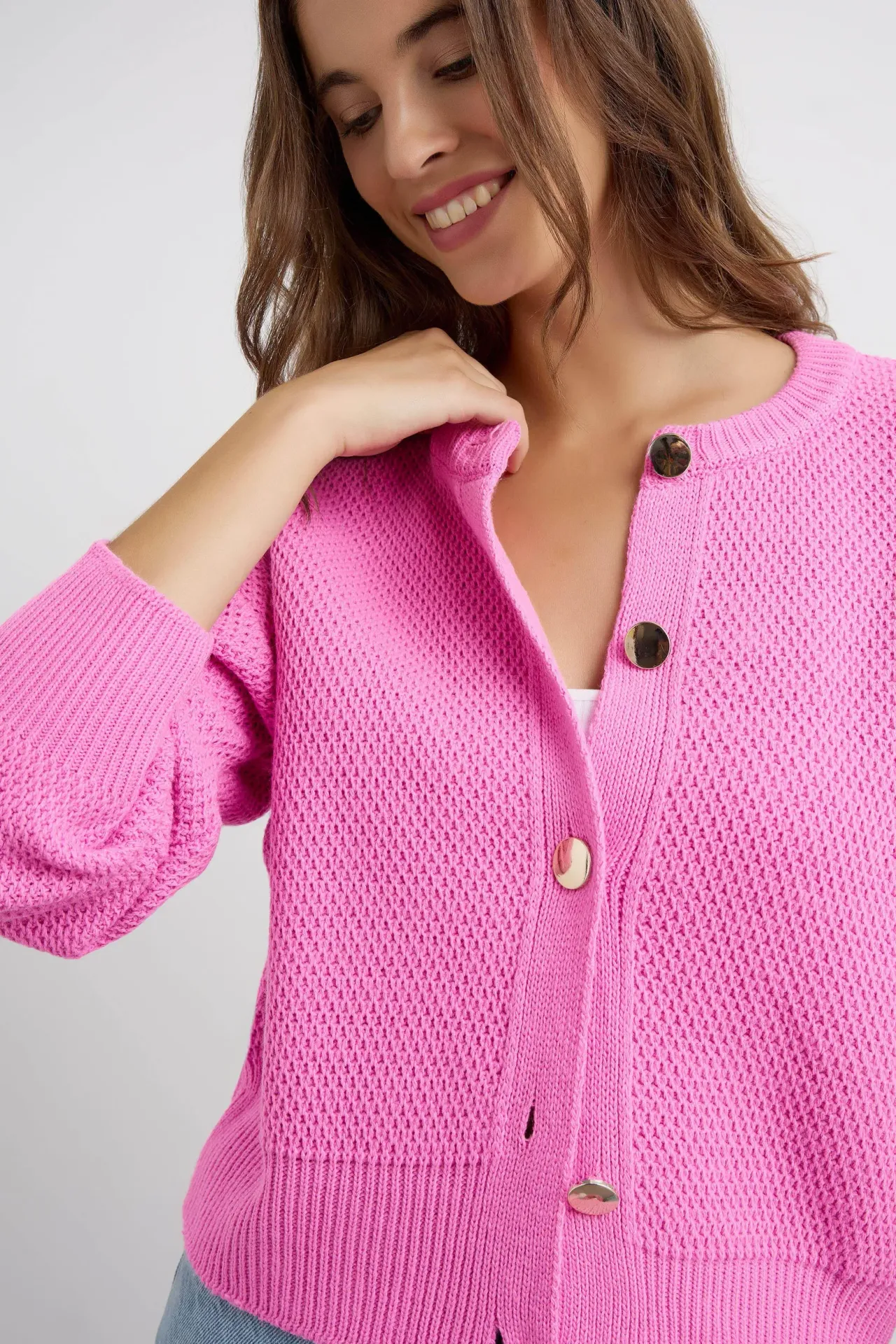 Textured Buttoned Cardigan