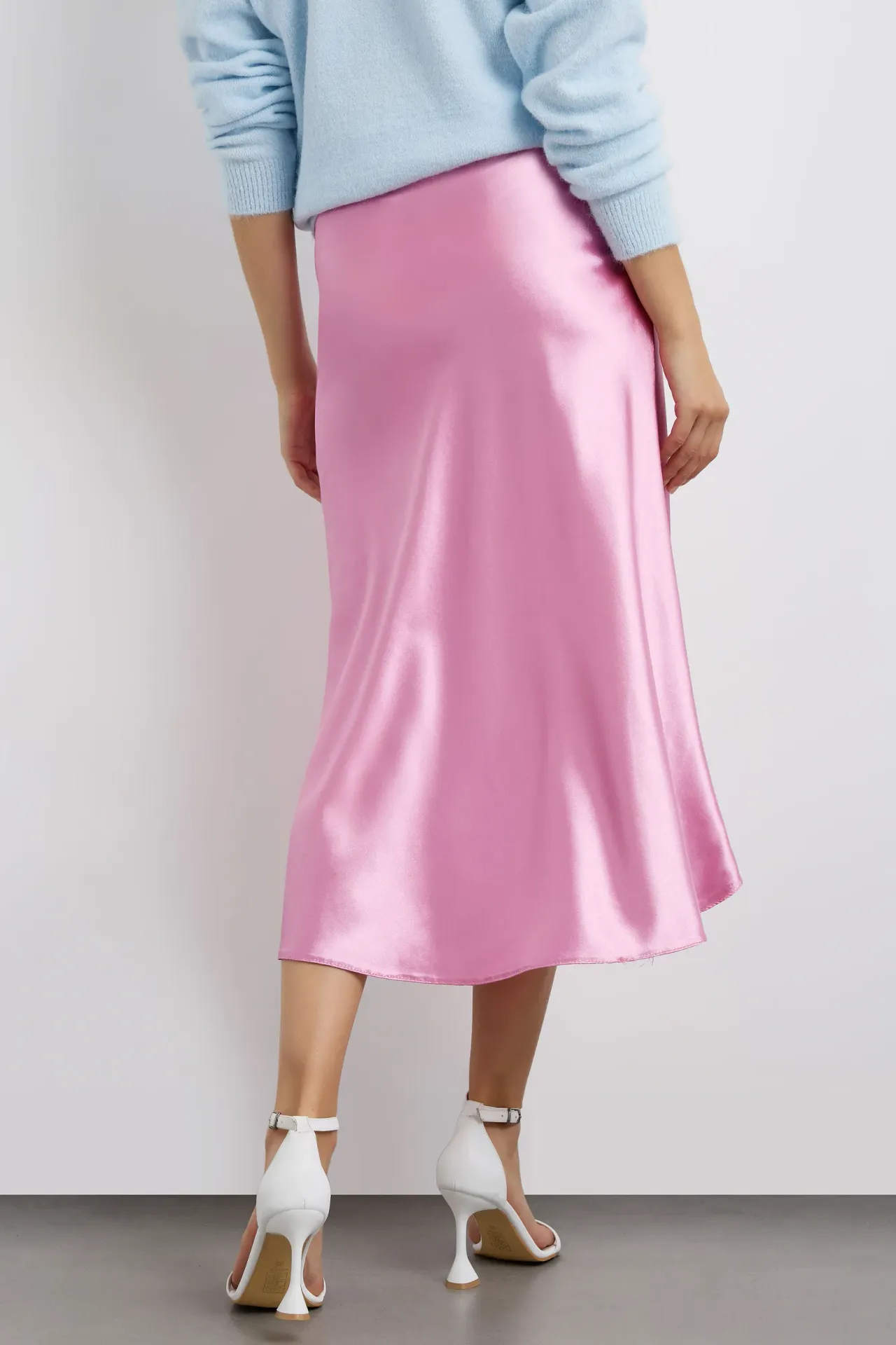 High-Waist Satin Midi Skirt