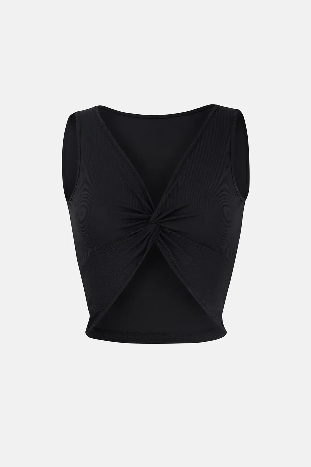  Solid Rib Twist Front Crop Top