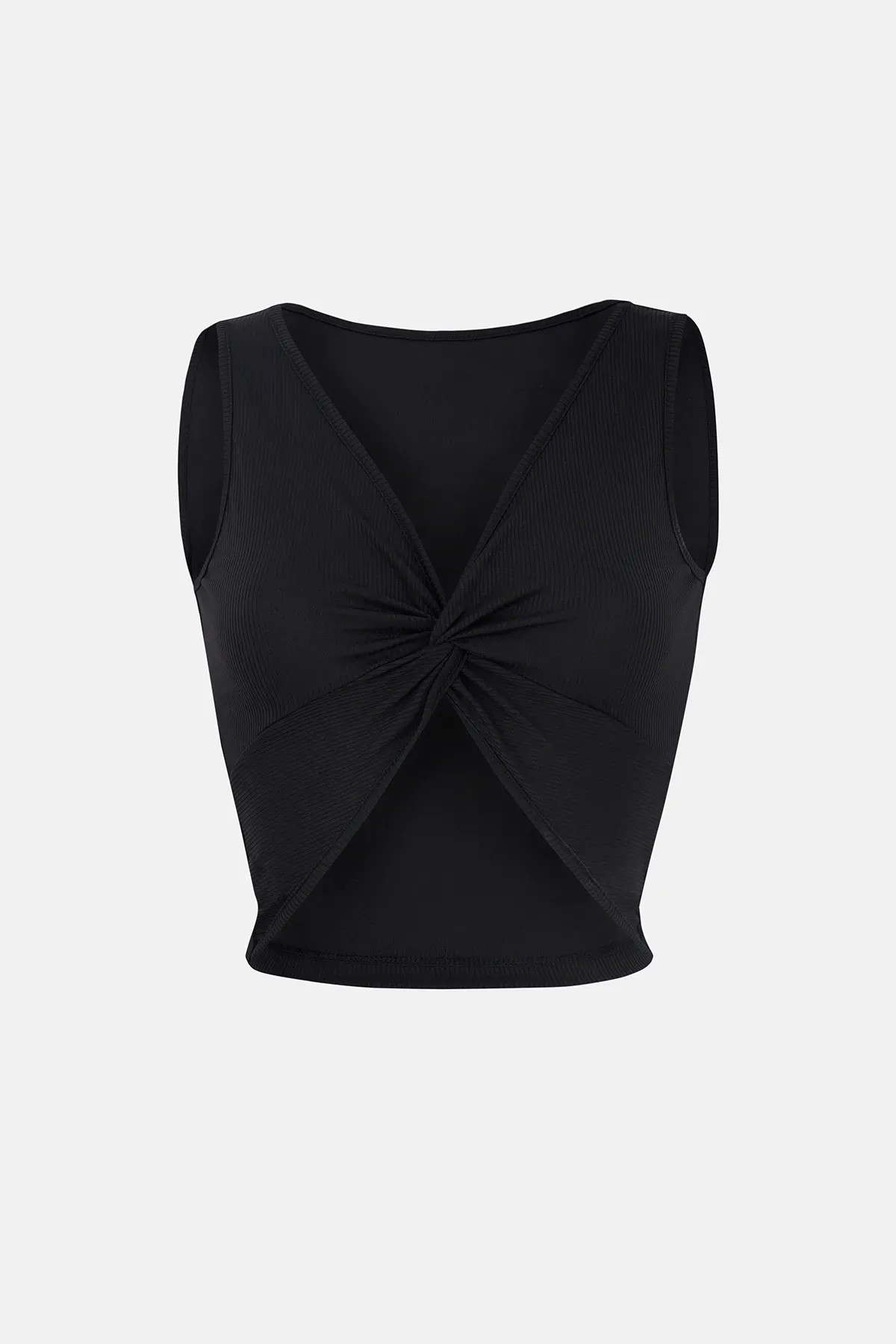  Solid Rib Twist Front Crop Top 1