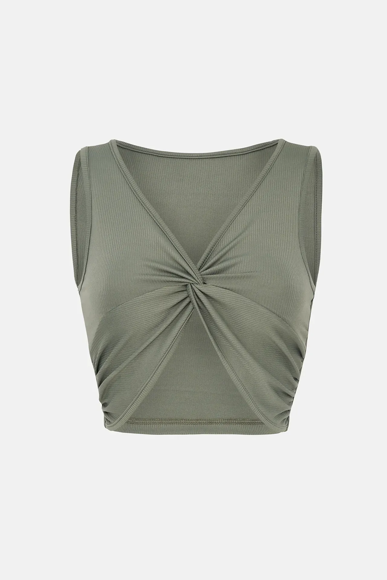  Solid Rib Twist Front Crop Top