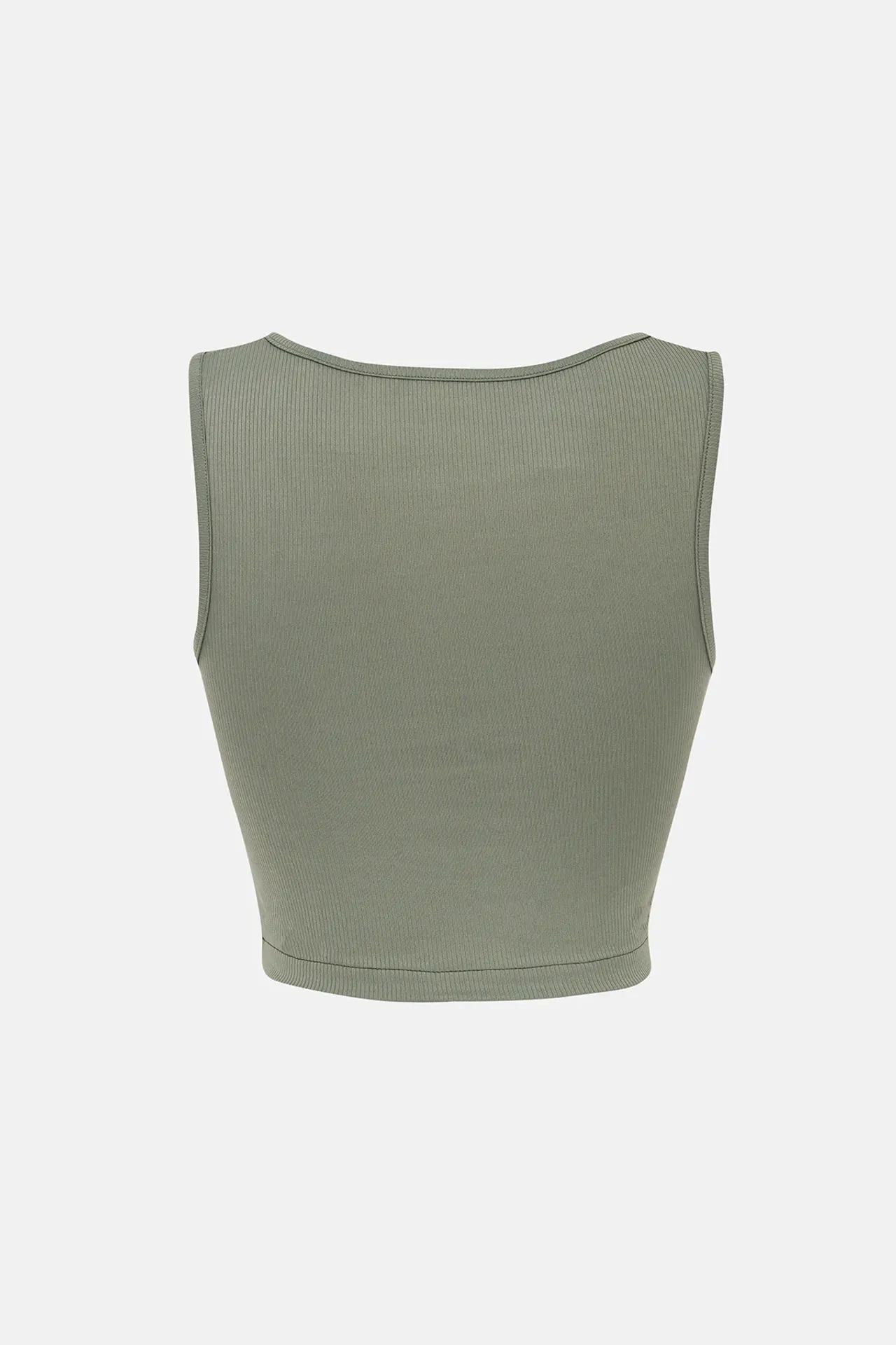  Solid Rib Twist Front Crop Top