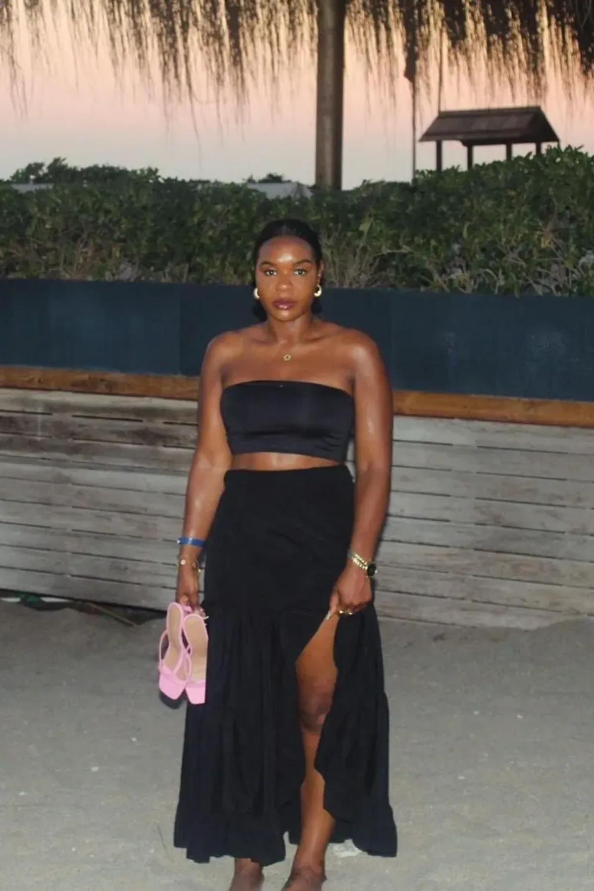 HiCCUP - Black Tiered Maxi Skirt With Side Slit Women