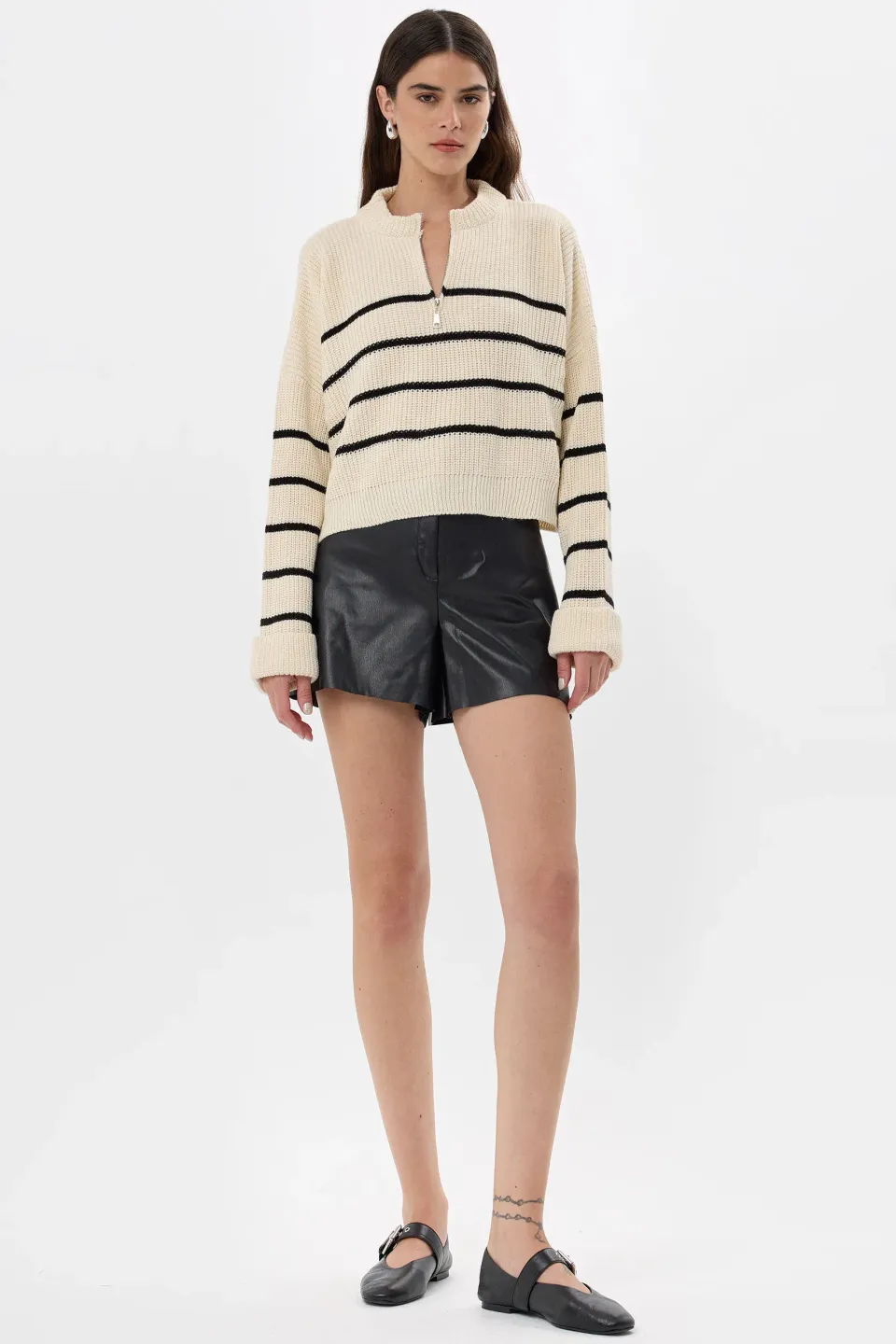 Striped Zippered Knit Sweater