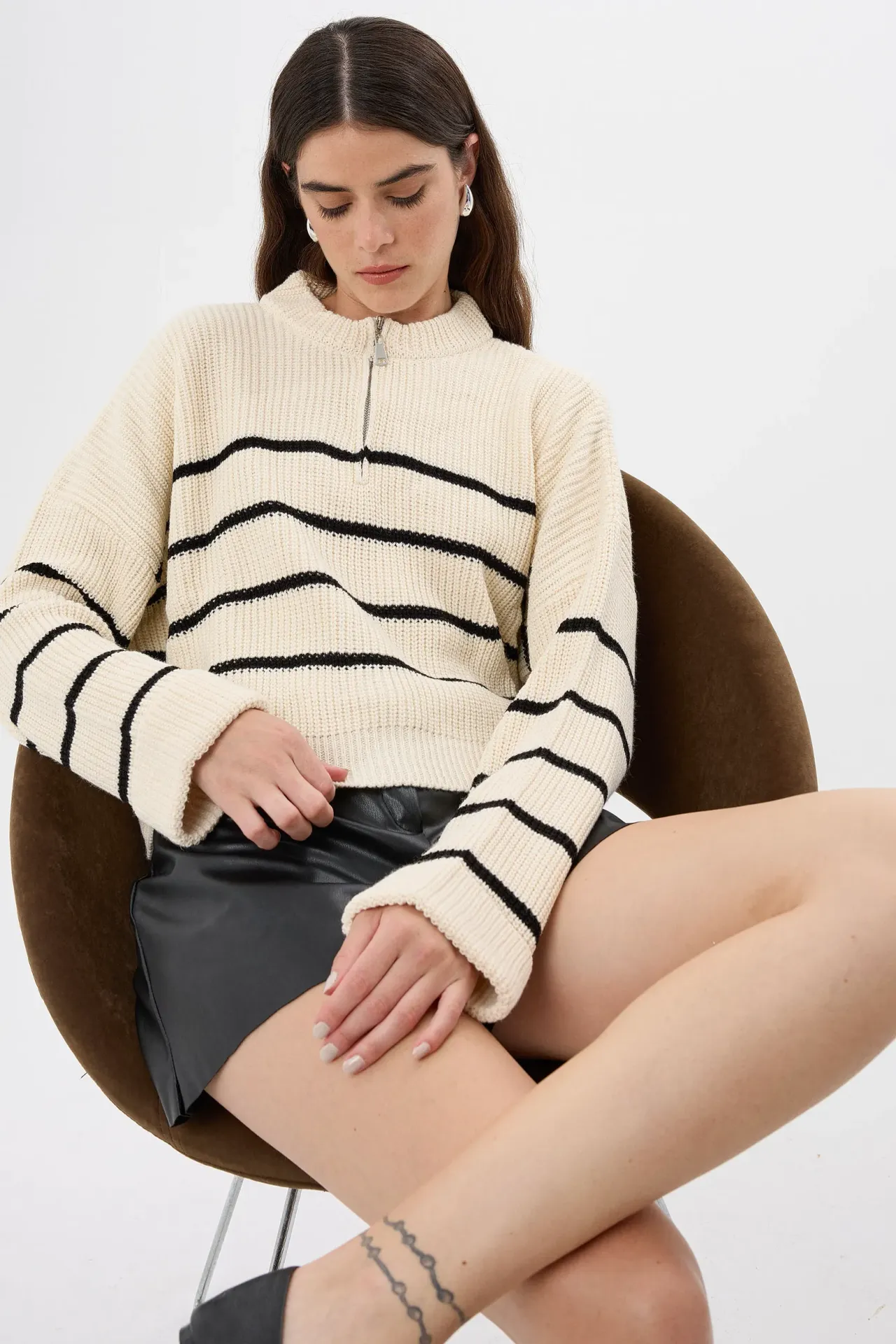 Striped Zippered Knit Sweater