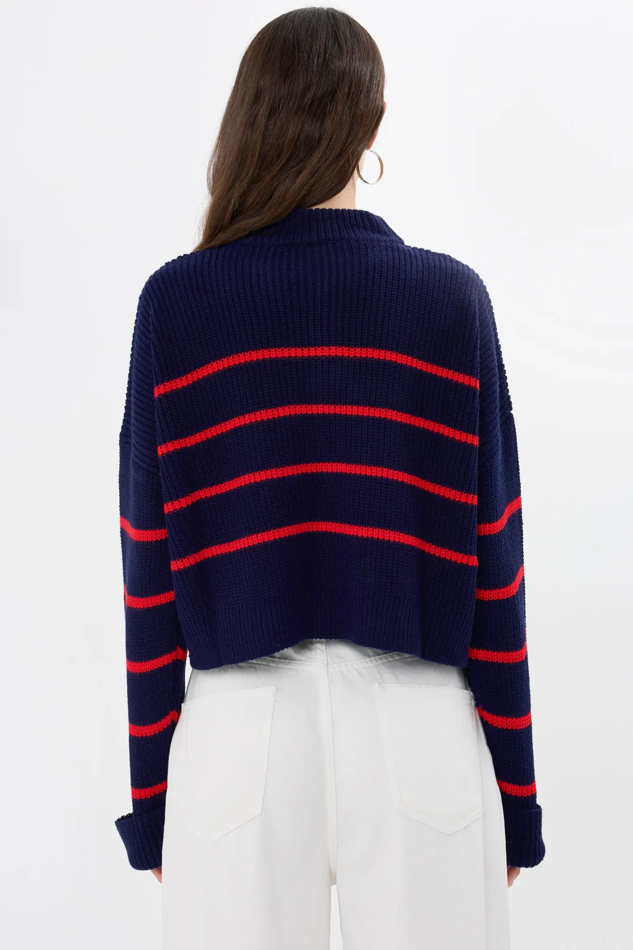 Striped Zippered Knit Sweater