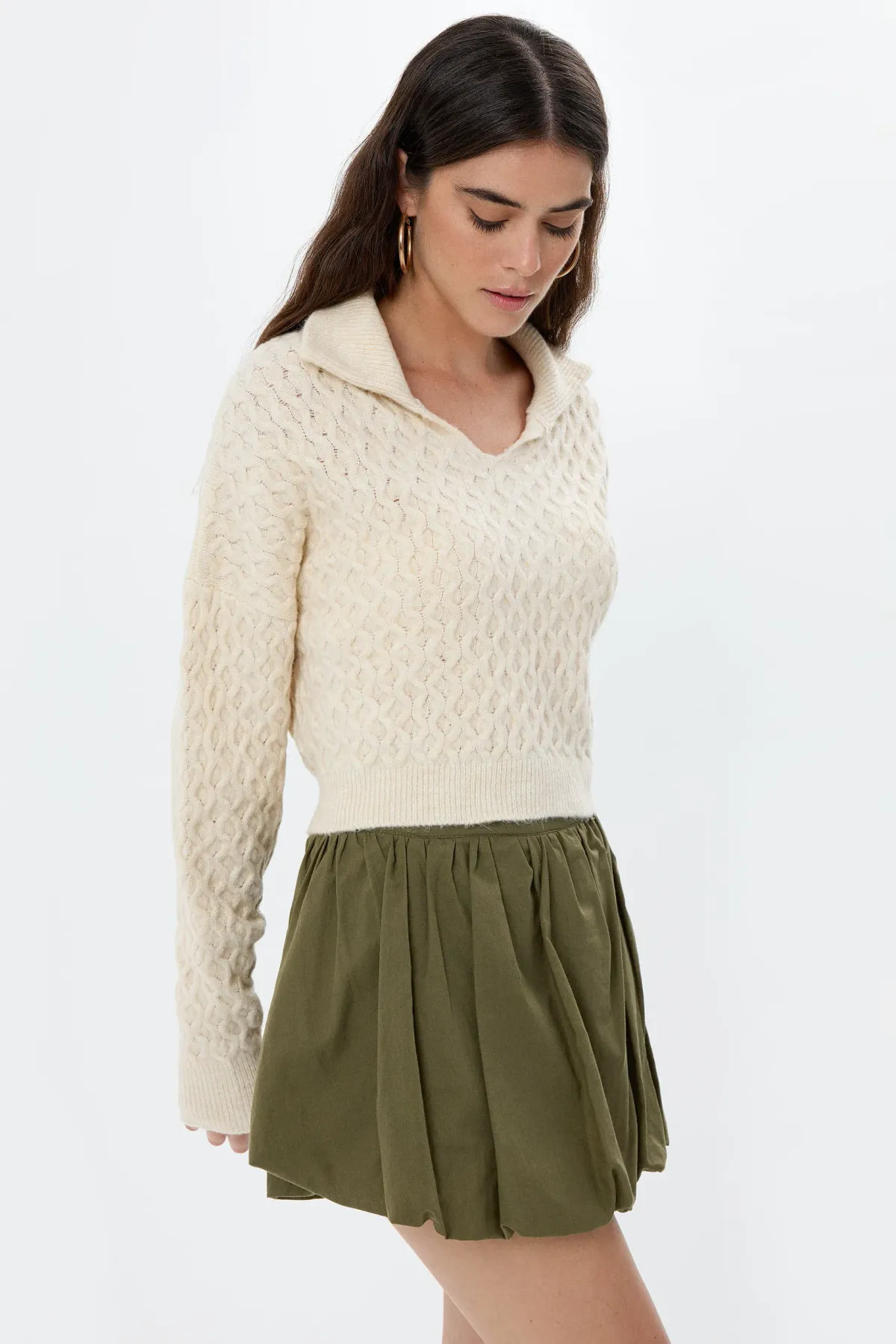 Textured Knitted Sweater with Shirt Collar 5