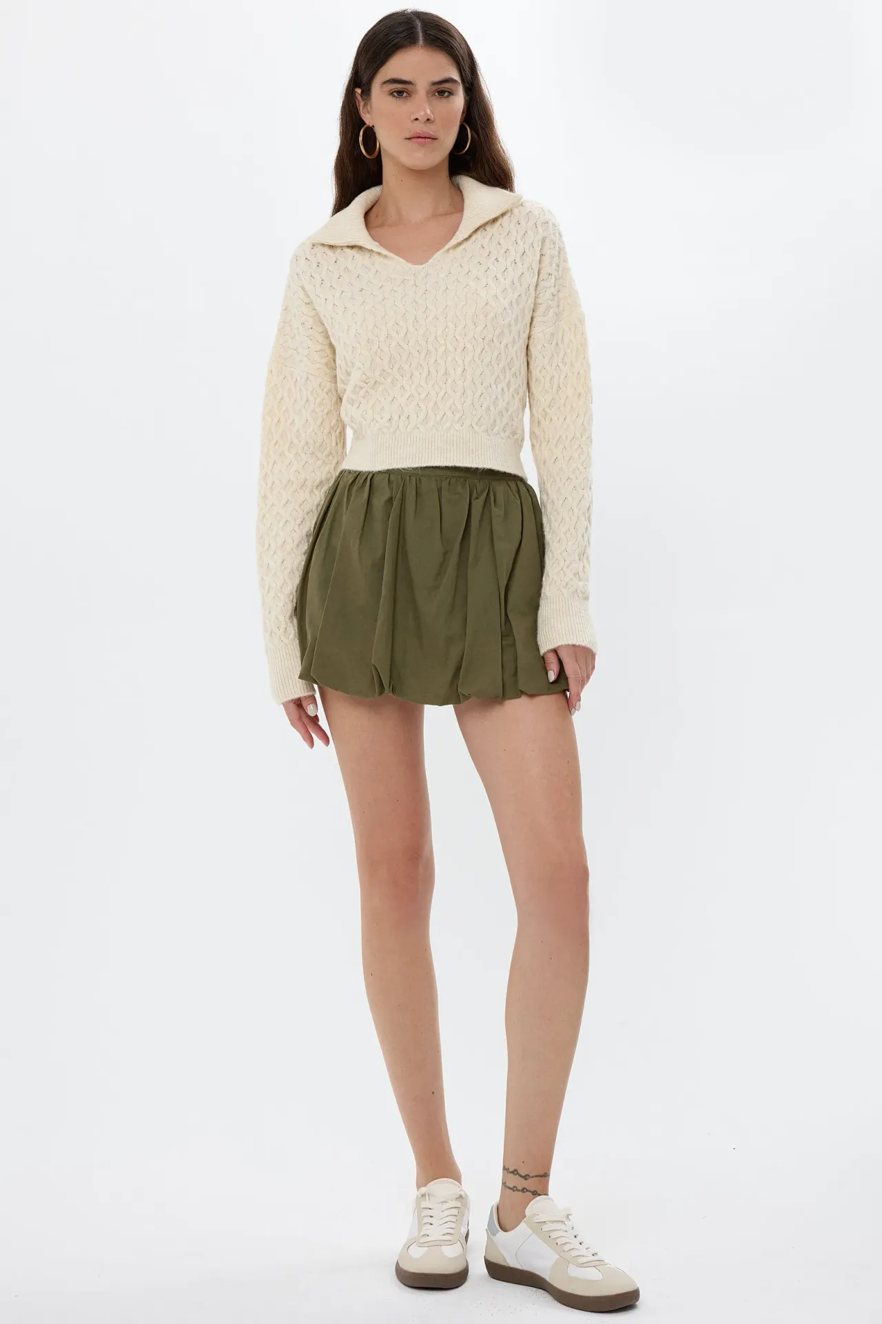 Textured Knitted Sweater with Shirt Collar