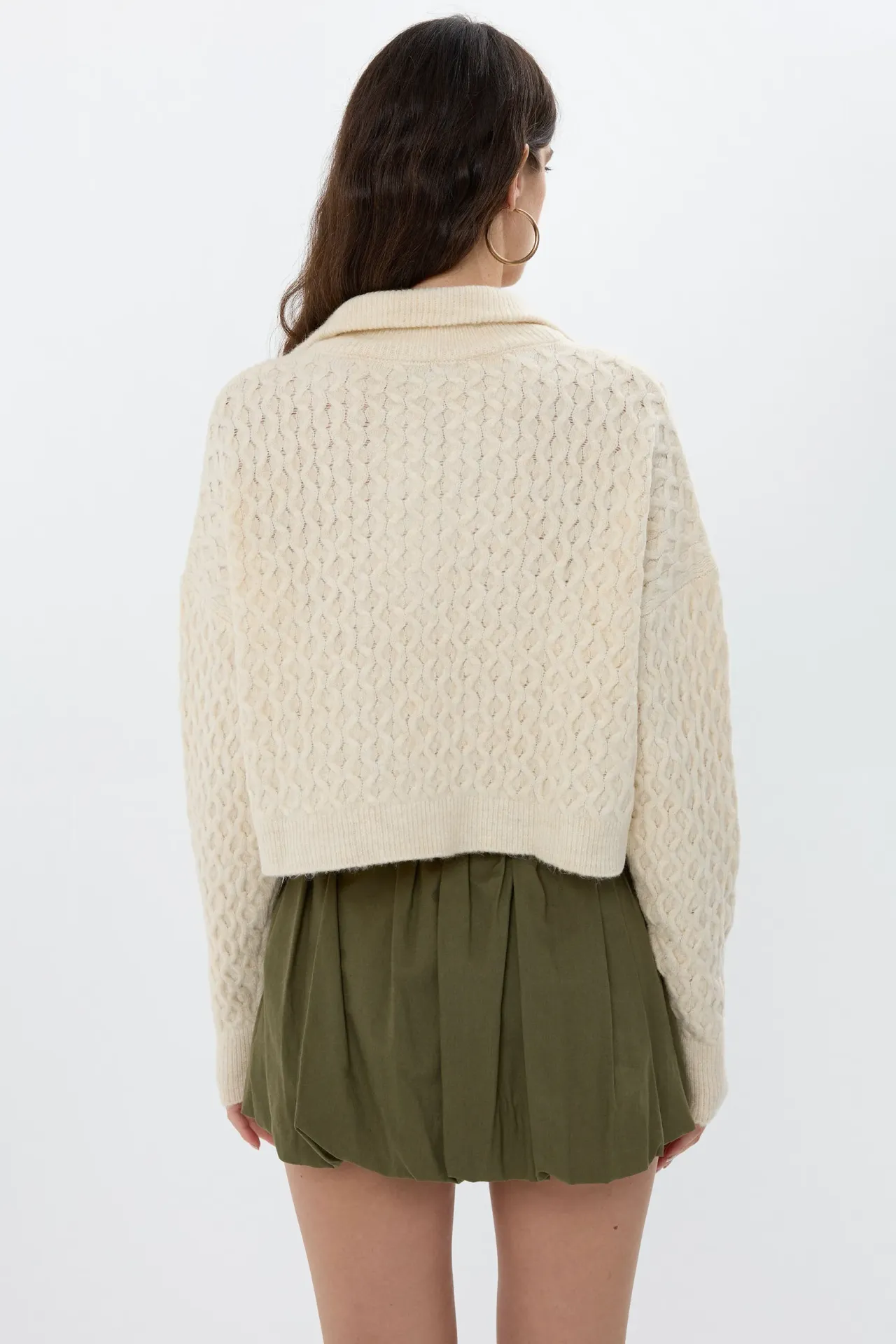 Textured Knitted Sweater with Shirt Collar