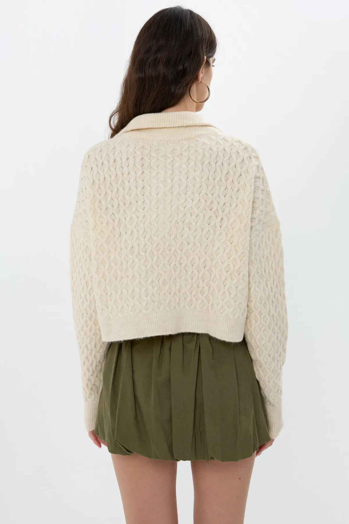 Textured Knitted Sweater with Shirt Collar 6