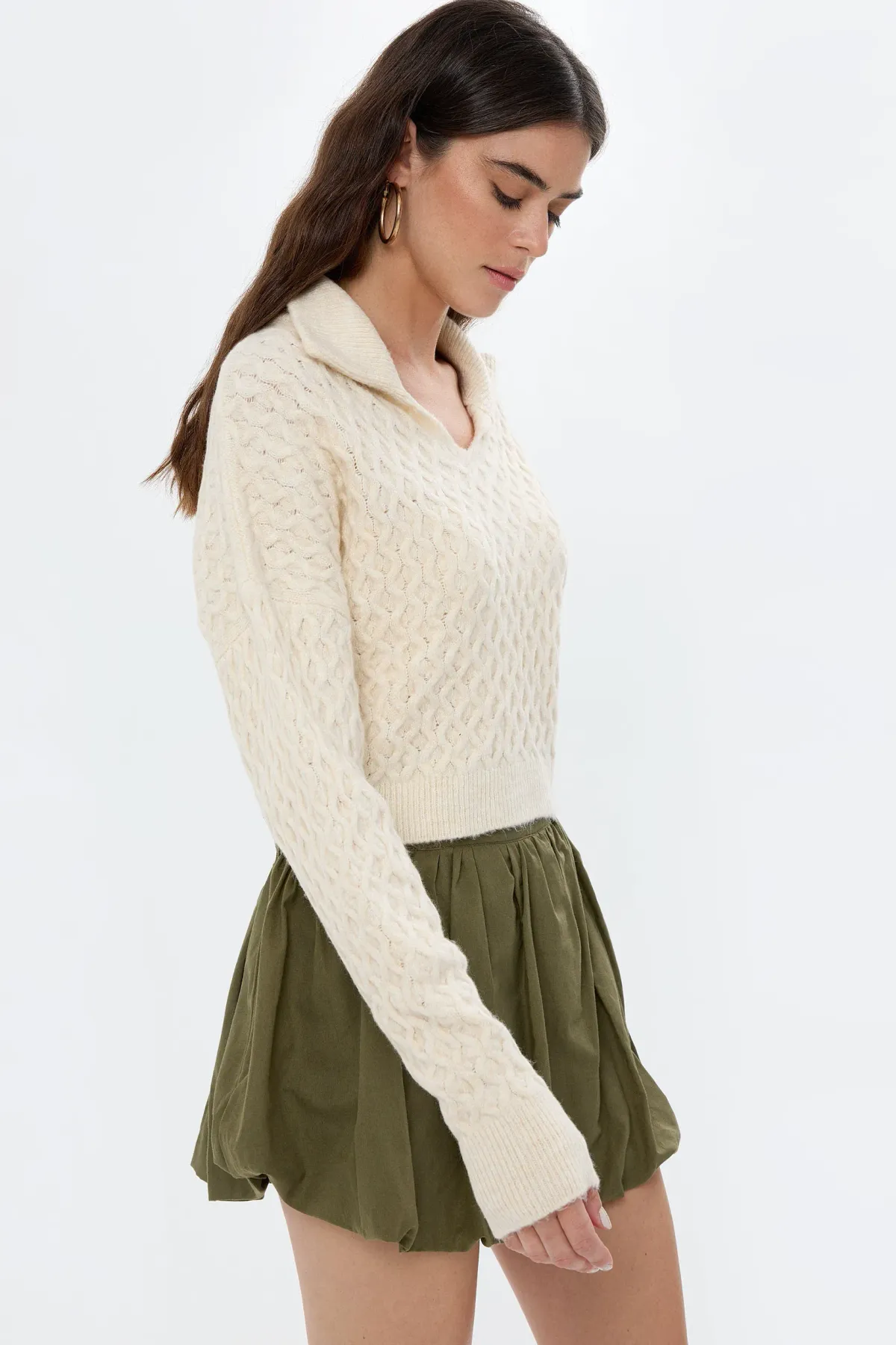 Textured Knitted Sweater with Shirt Collar 4