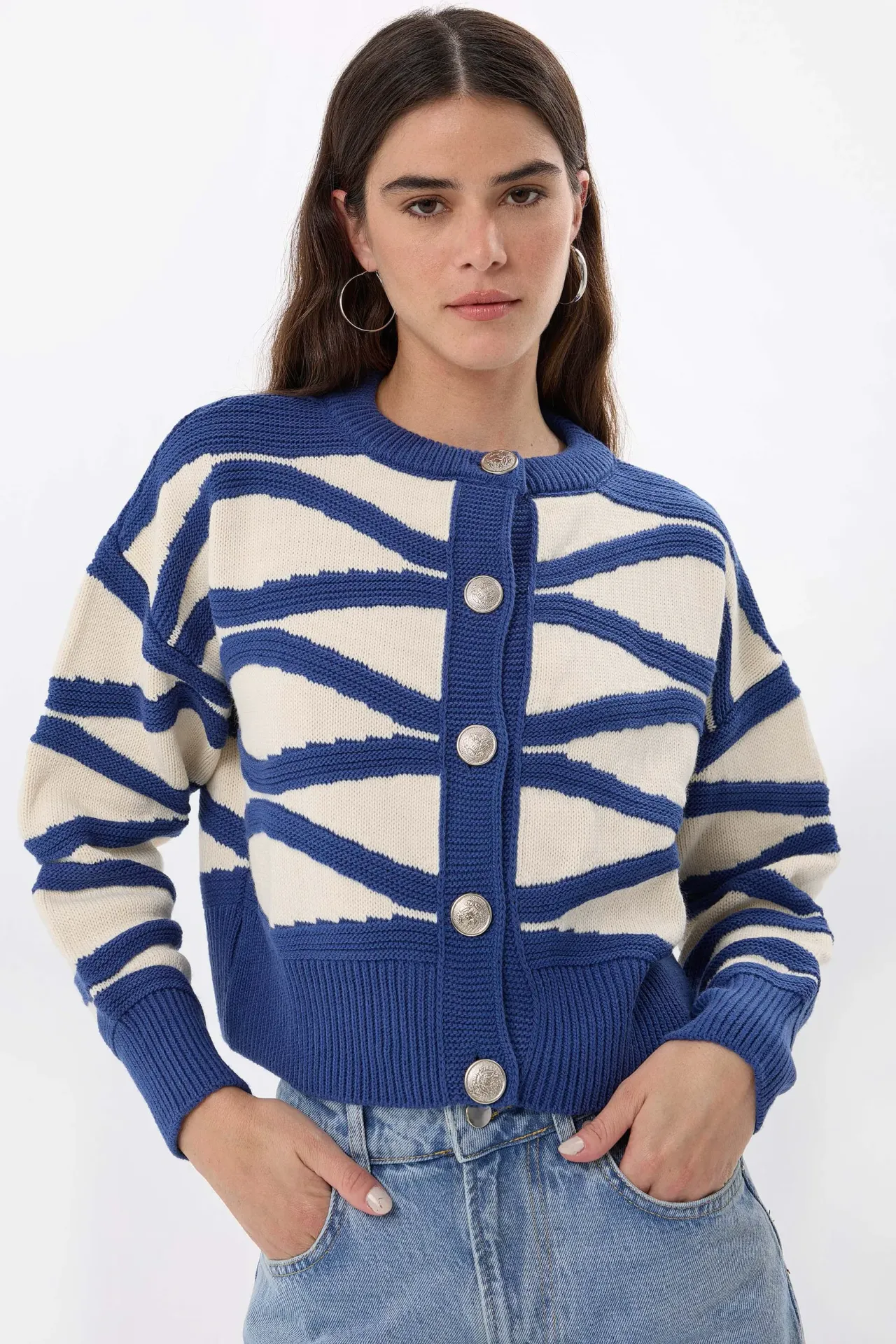 Striped Buttoned Long Sleeve Cardigan