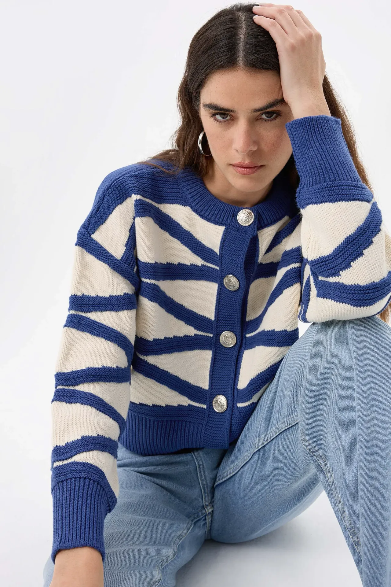 Striped Buttoned Long Sleeve Cardigan