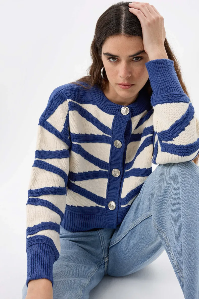 Striped Buttoned Long Sleeve Cardigan 4