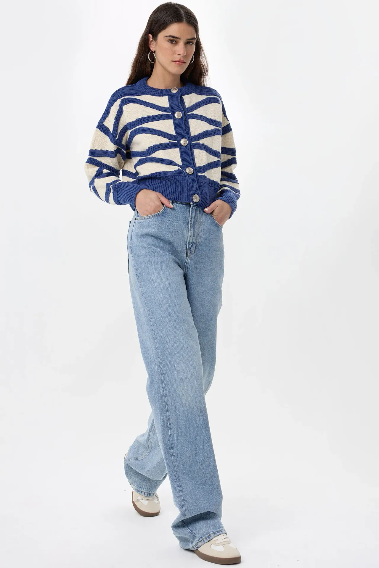 Striped Buttoned Long Sleeve Cardigan