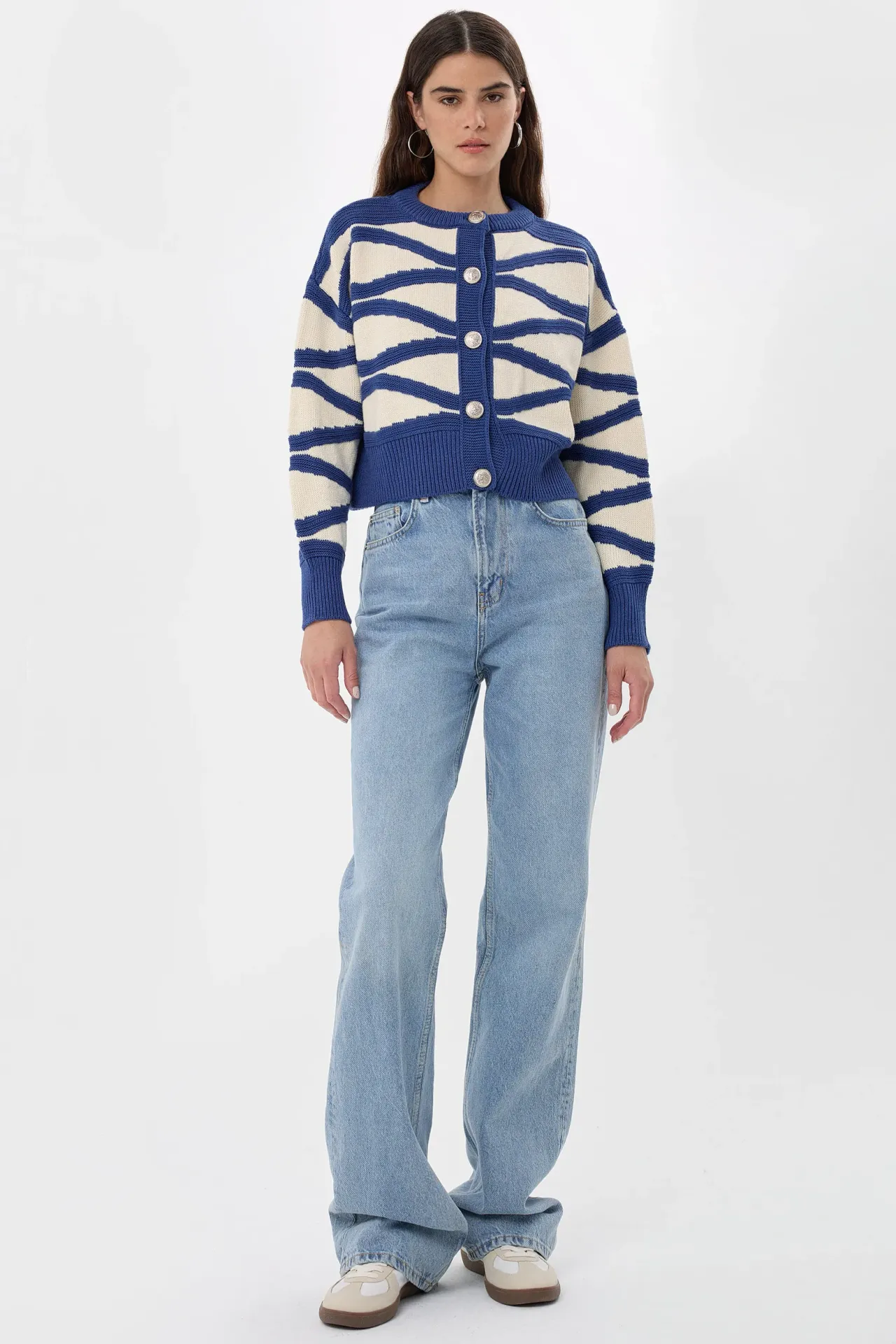 Striped Buttoned Long Sleeve Cardigan