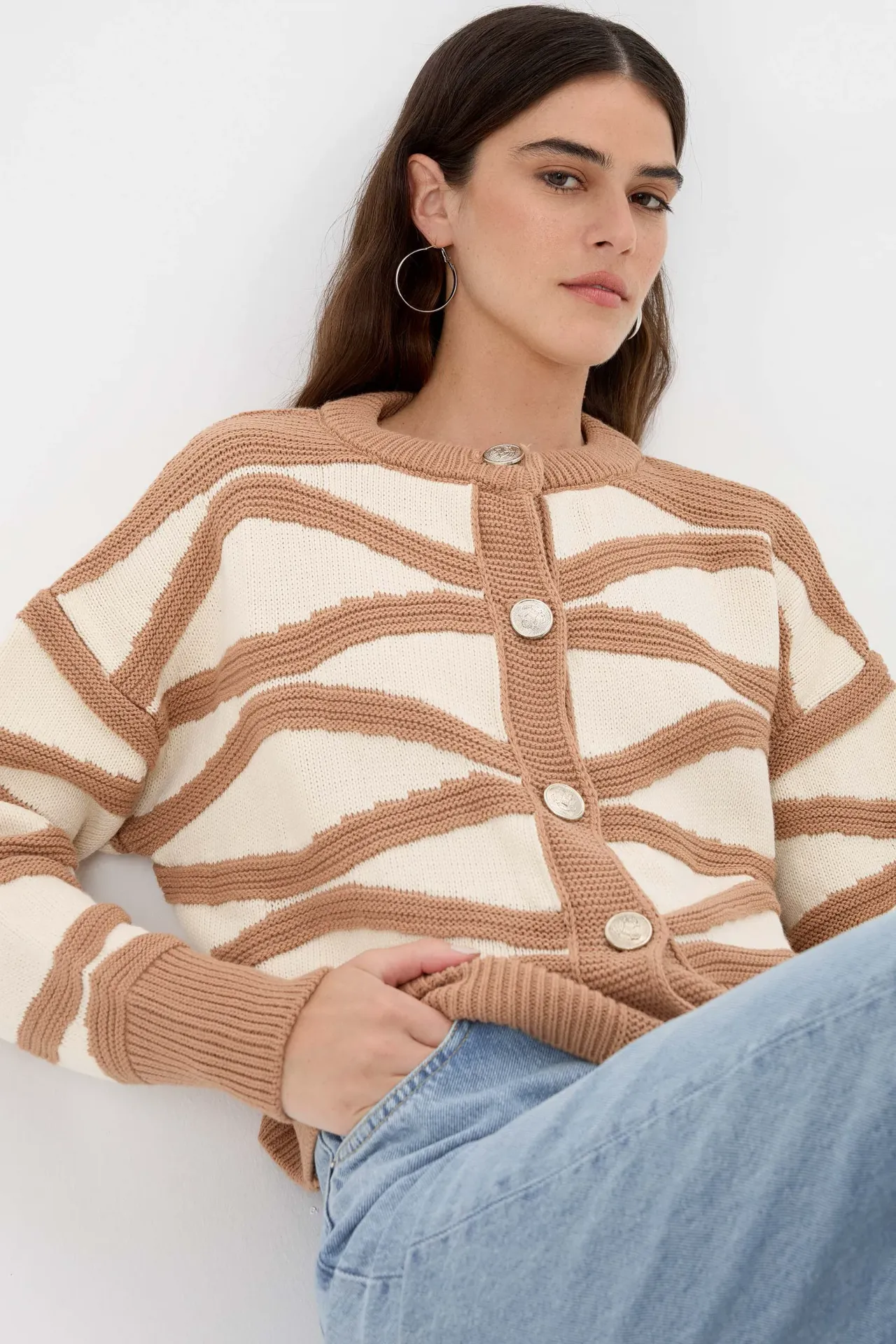 Striped Buttoned Long Sleeve Cardigan