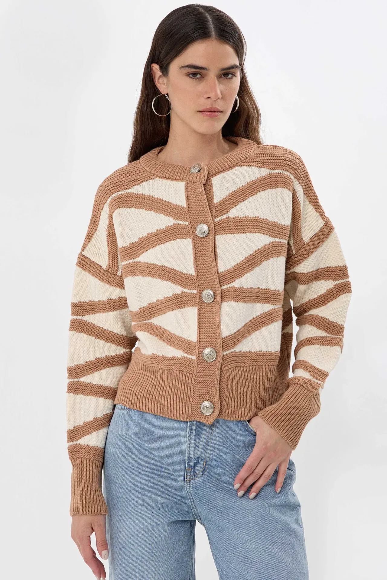 Striped Buttoned Long Sleeve Cardigan