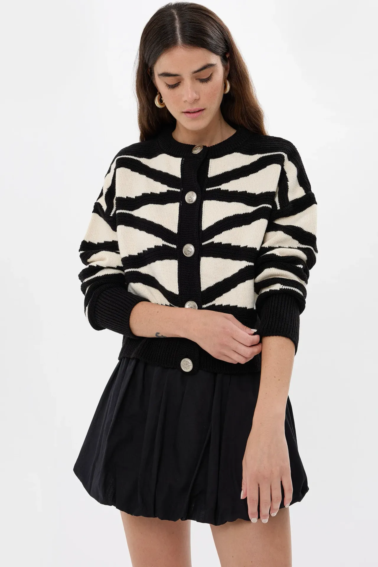 Striped Buttoned Long Sleeve Cardigan