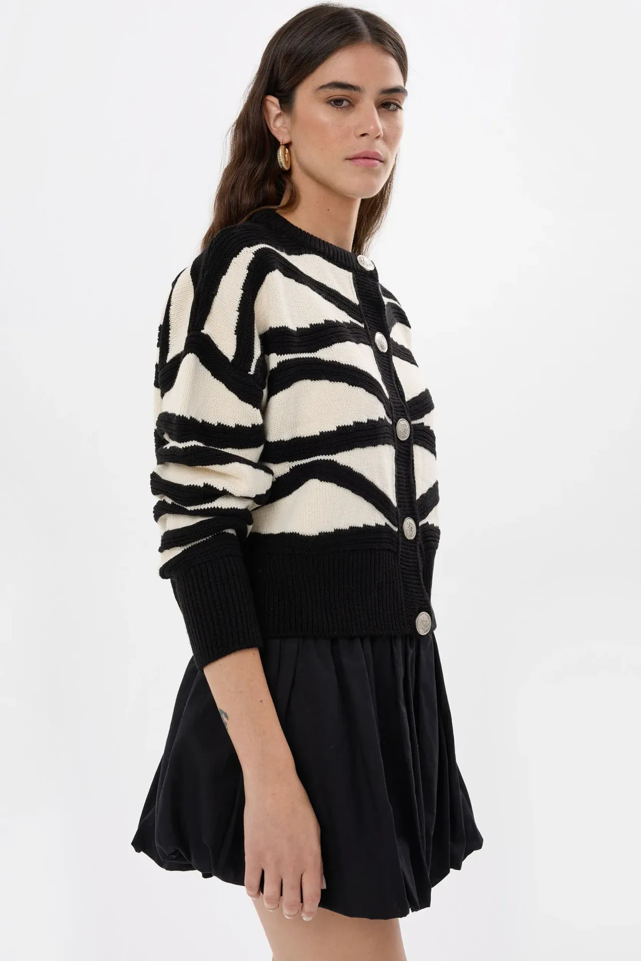 Striped Buttoned Long Sleeve Cardigan