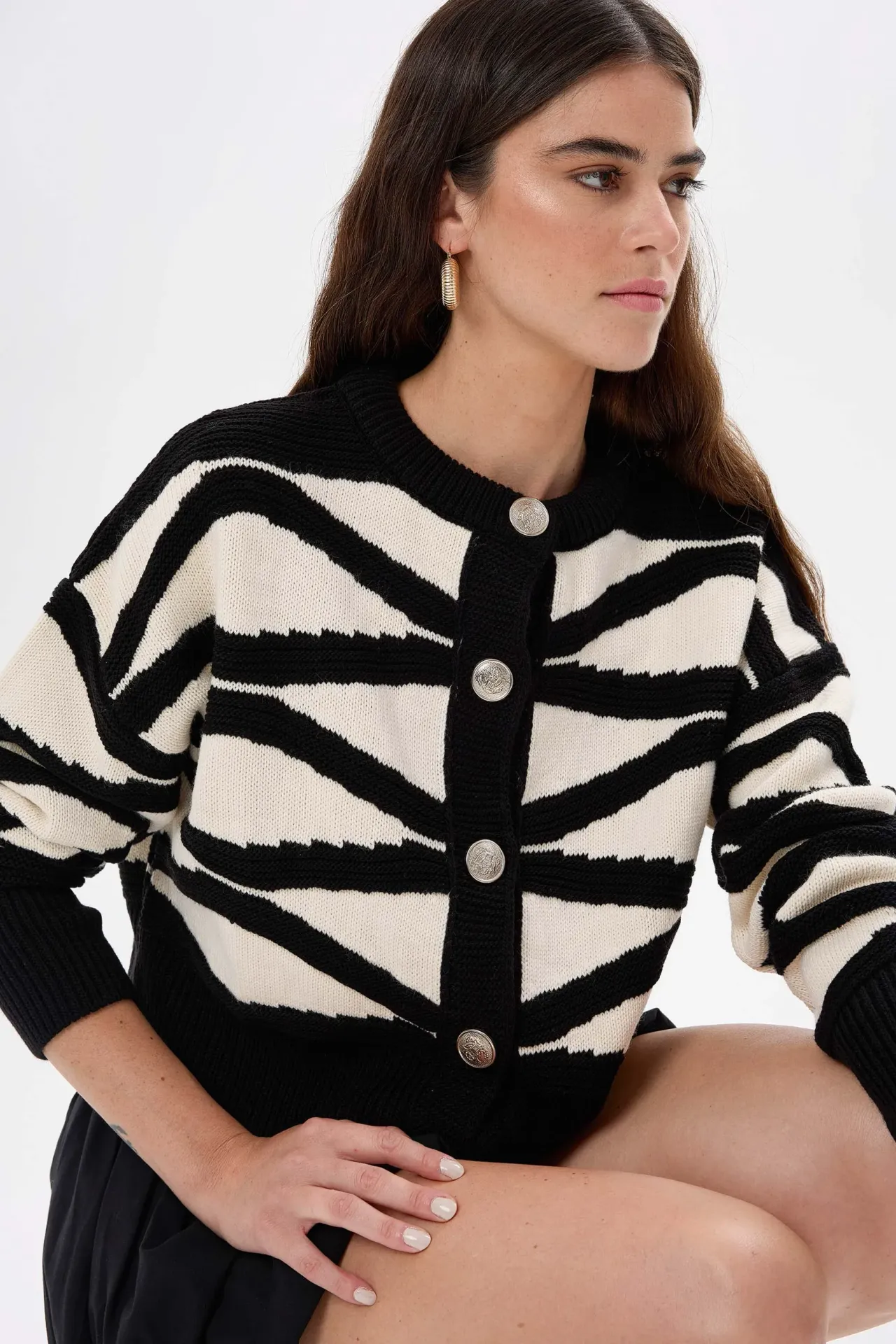 Striped Buttoned Long Sleeve Cardigan