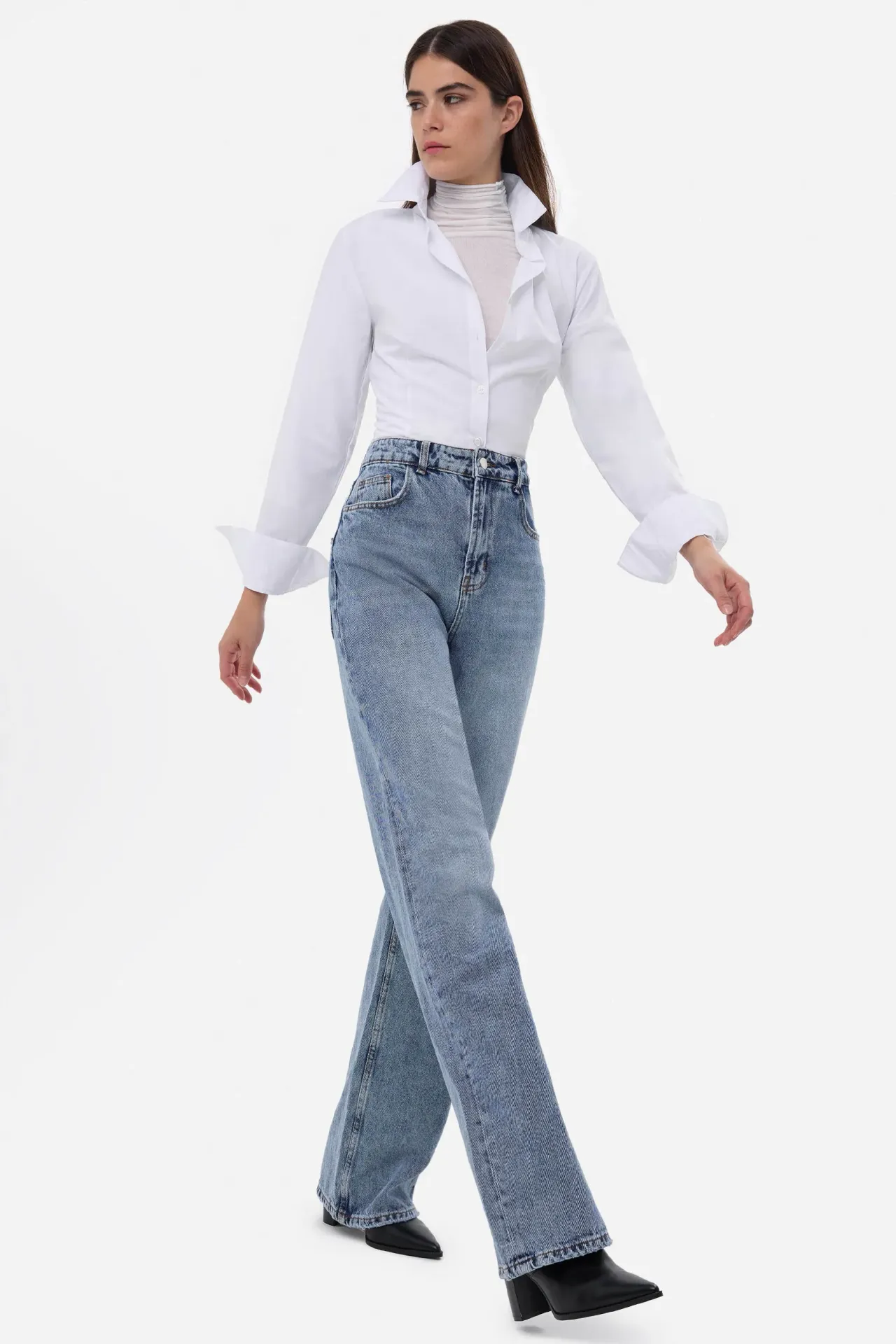 High-Waist Straight-Leg Denim Jeans