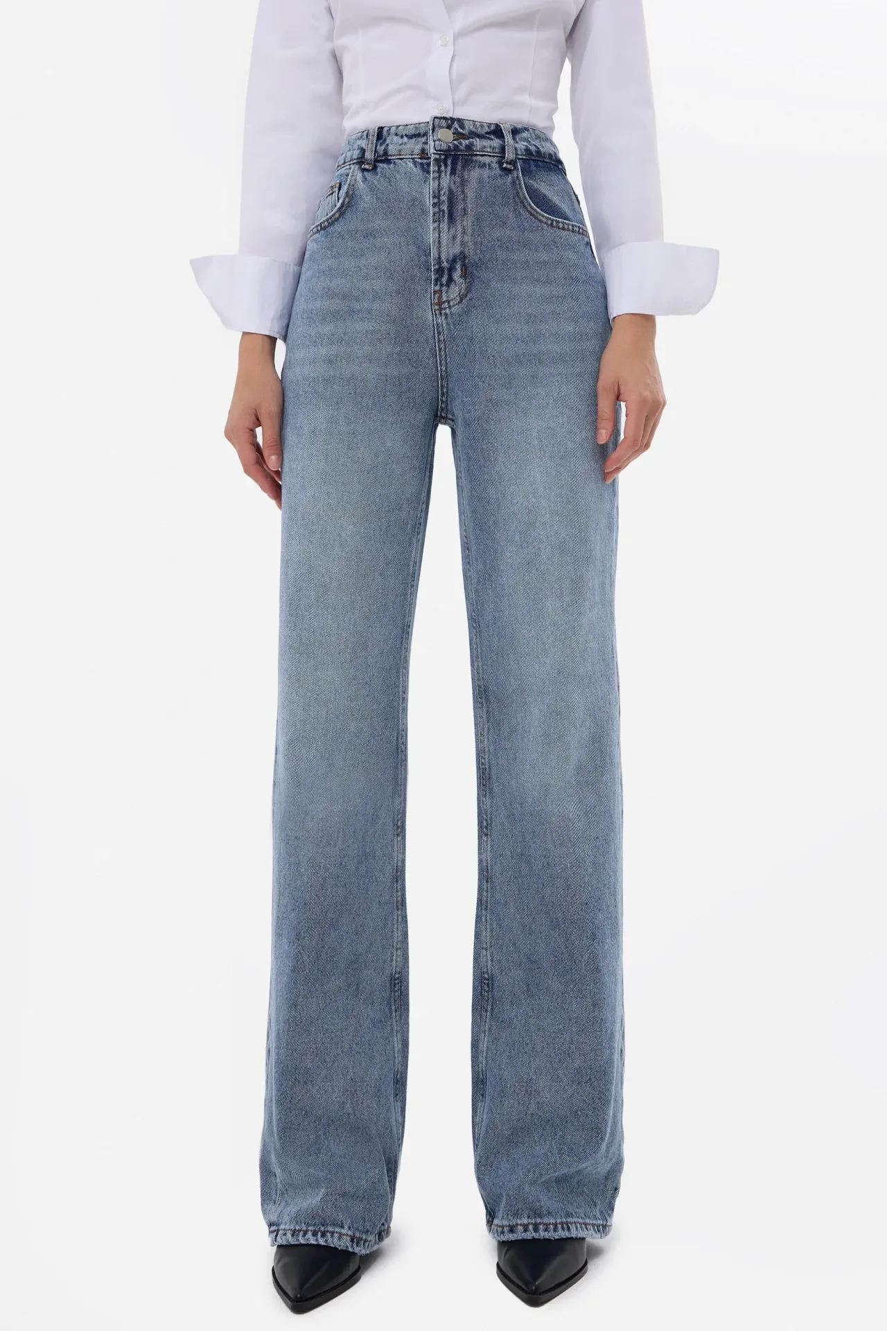 High-Waist Straight-Leg Denim Jeans