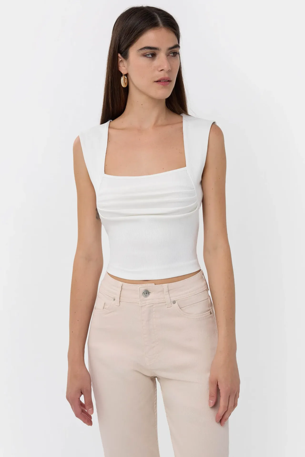 Ruched Square-Neck Blouse