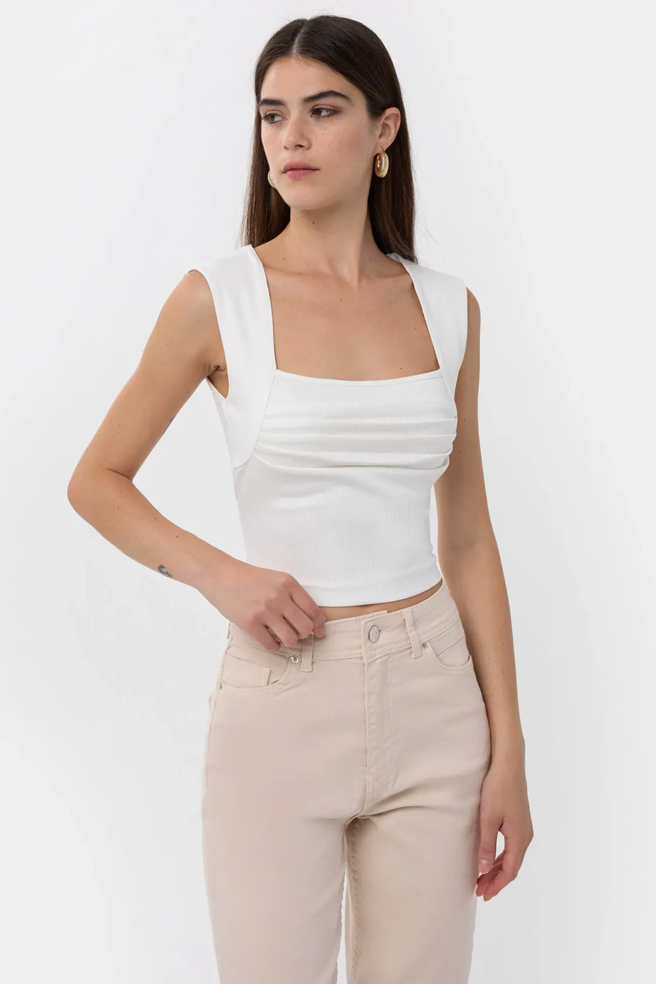 Ruched Square-Neck Blouse