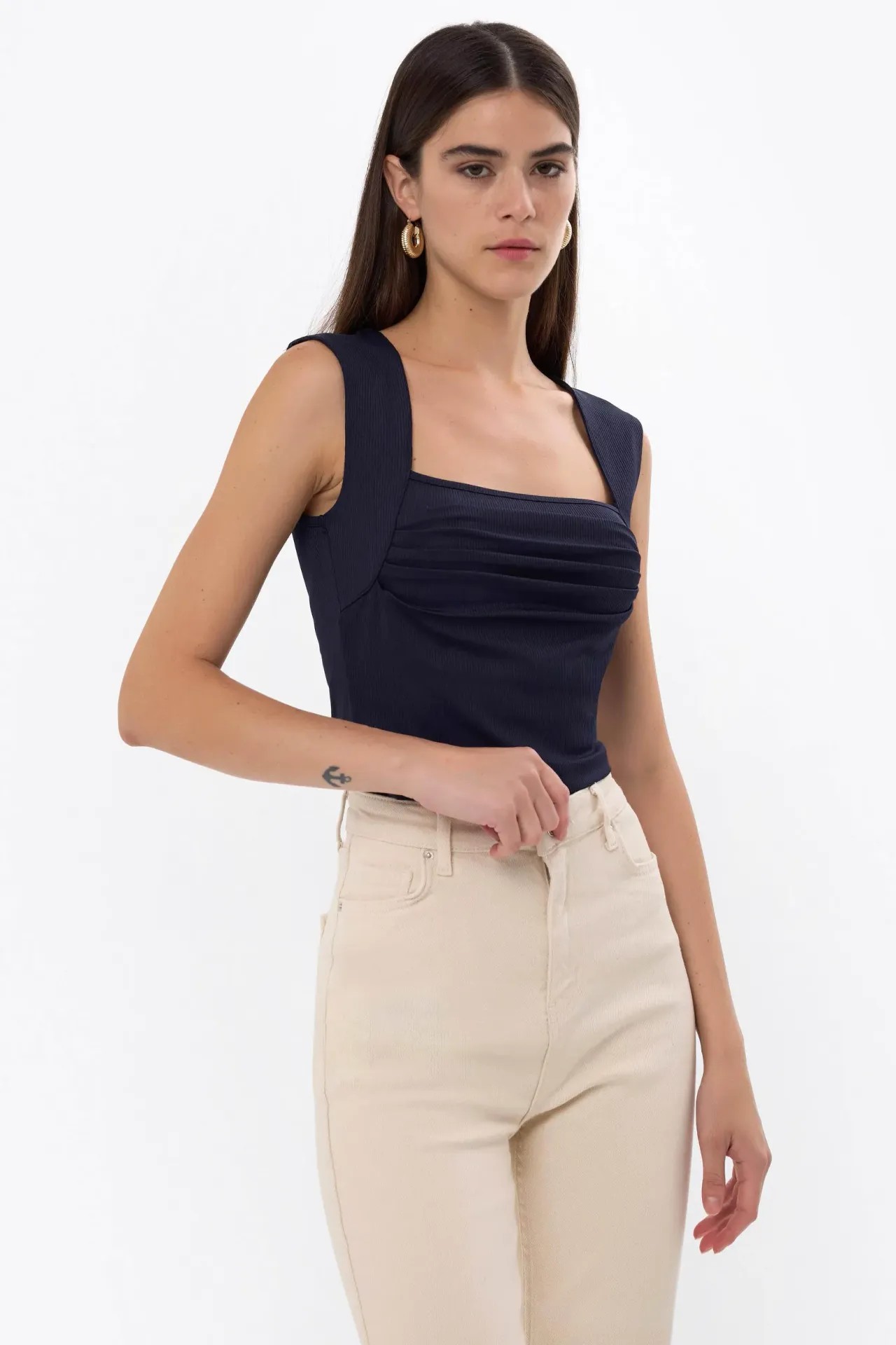 Ruched Square-Neck Blouse