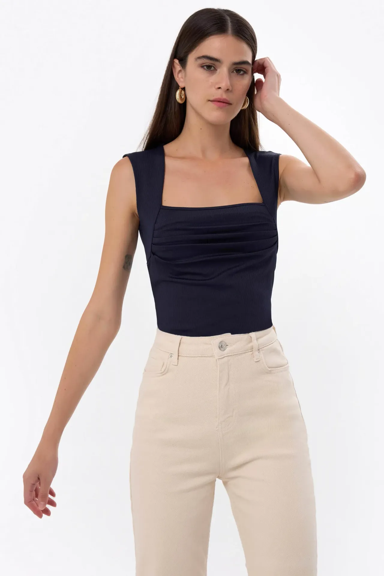 Ruched Square-Neck Blouse