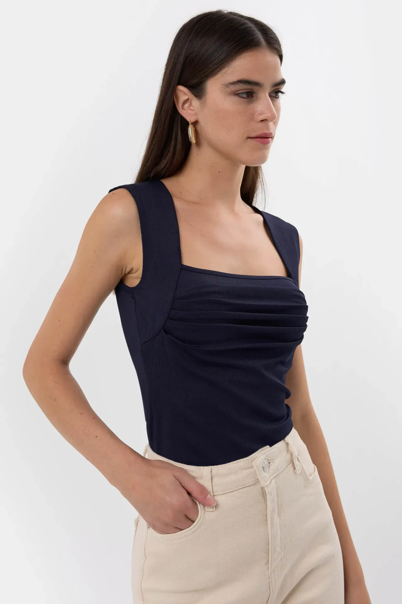 Ruched Square-Neck Blouse